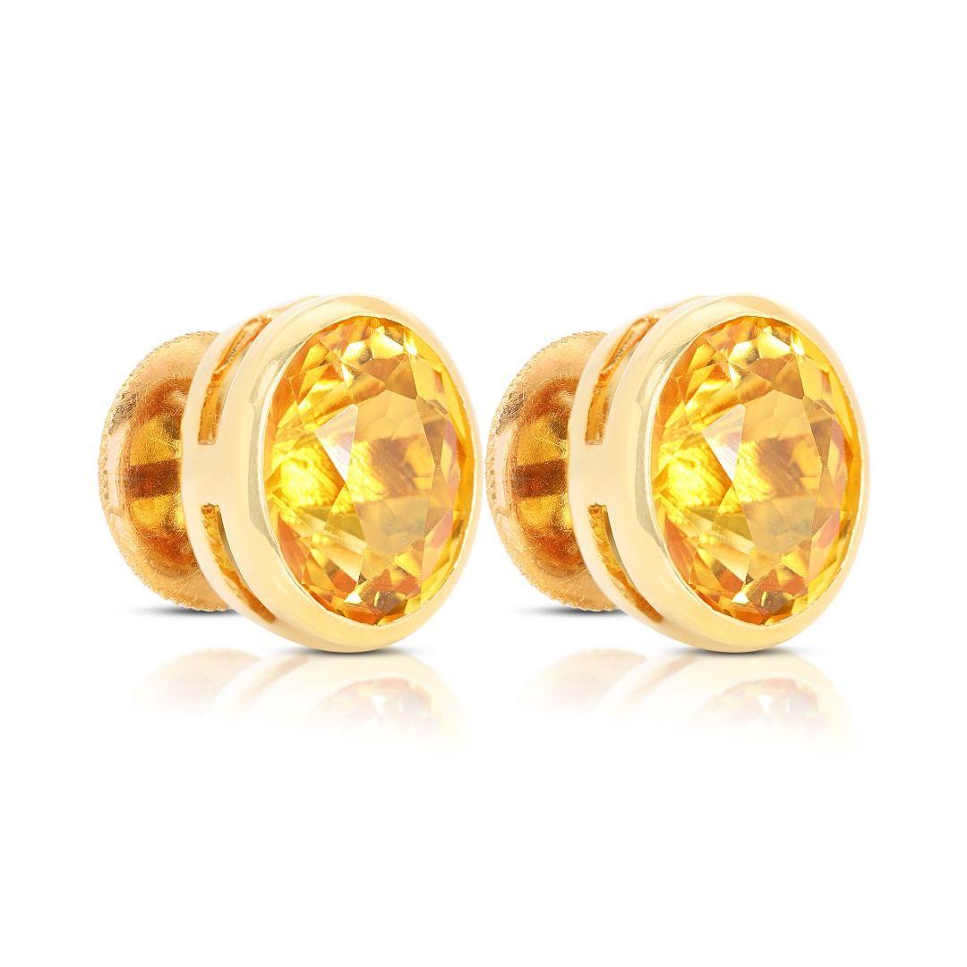 Round Cut Stunning 8.00ct Citrine Solitaire Stud Earrings in 14K Yellow Gold