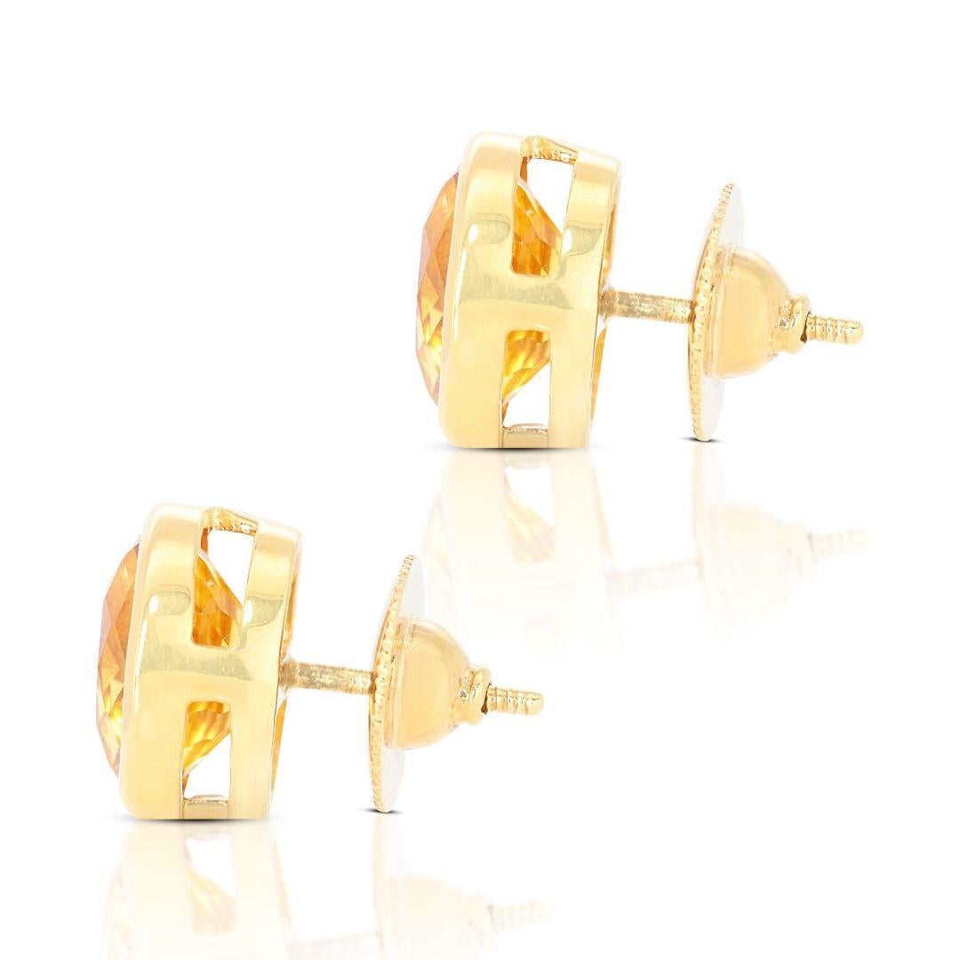 Women's Stunning 8.00ct Citrine Solitaire Stud Earrings in 14K Yellow Gold