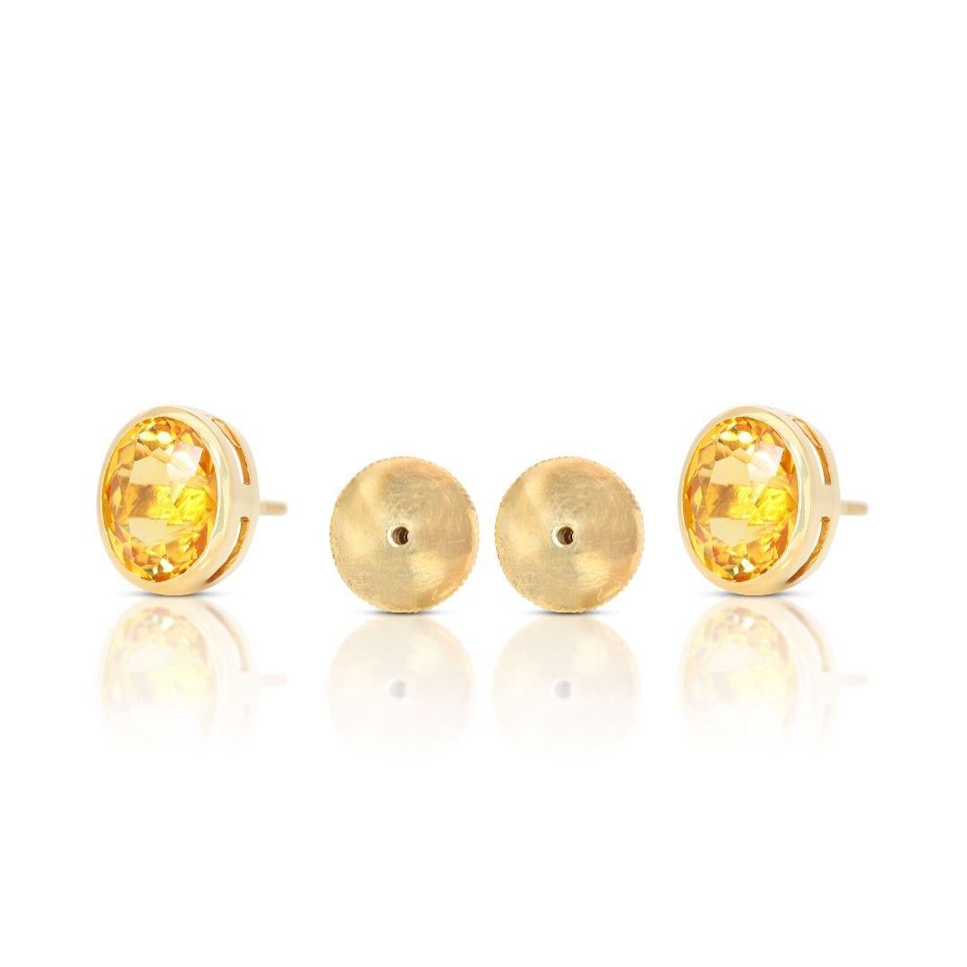 Stunning 8.00ct Citrine Solitaire Stud Earrings in 14K Yellow Gold 1