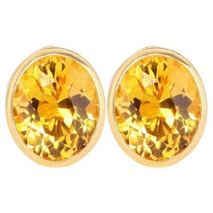 Stunning 8.00ct Citrine Solitaire Stud Earrings in 14K Yellow Gold