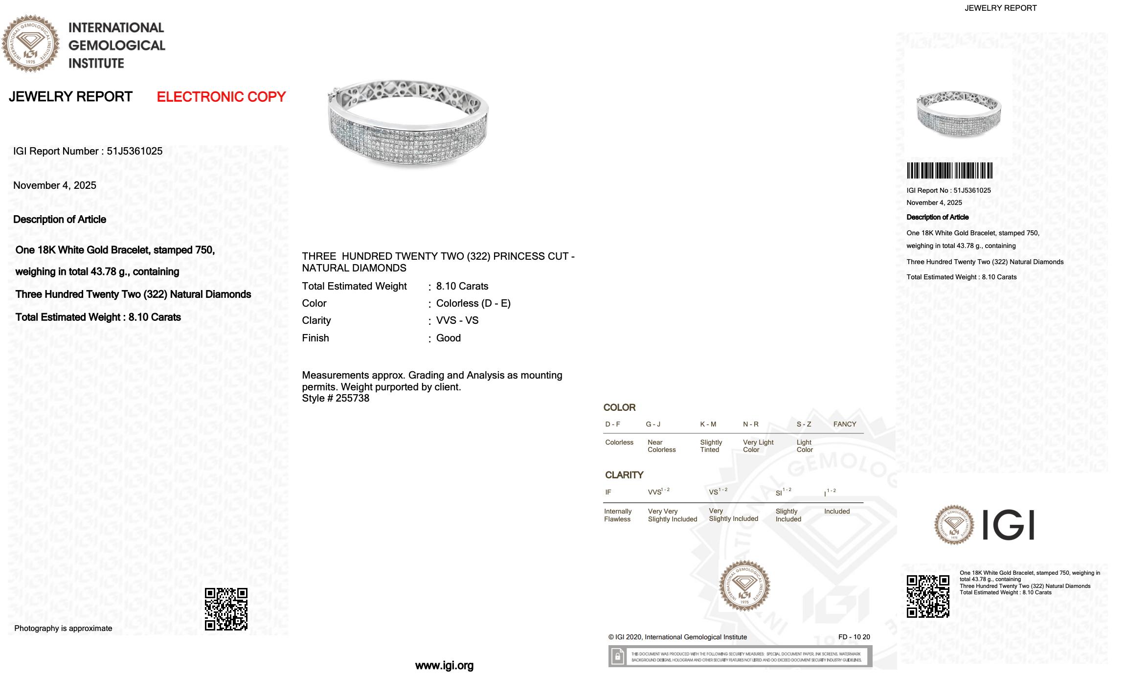 Whiting - Bracelet en or blanc 18 carats avec 8.10ct de diamants - Certifié IGI Pour femmes en vente