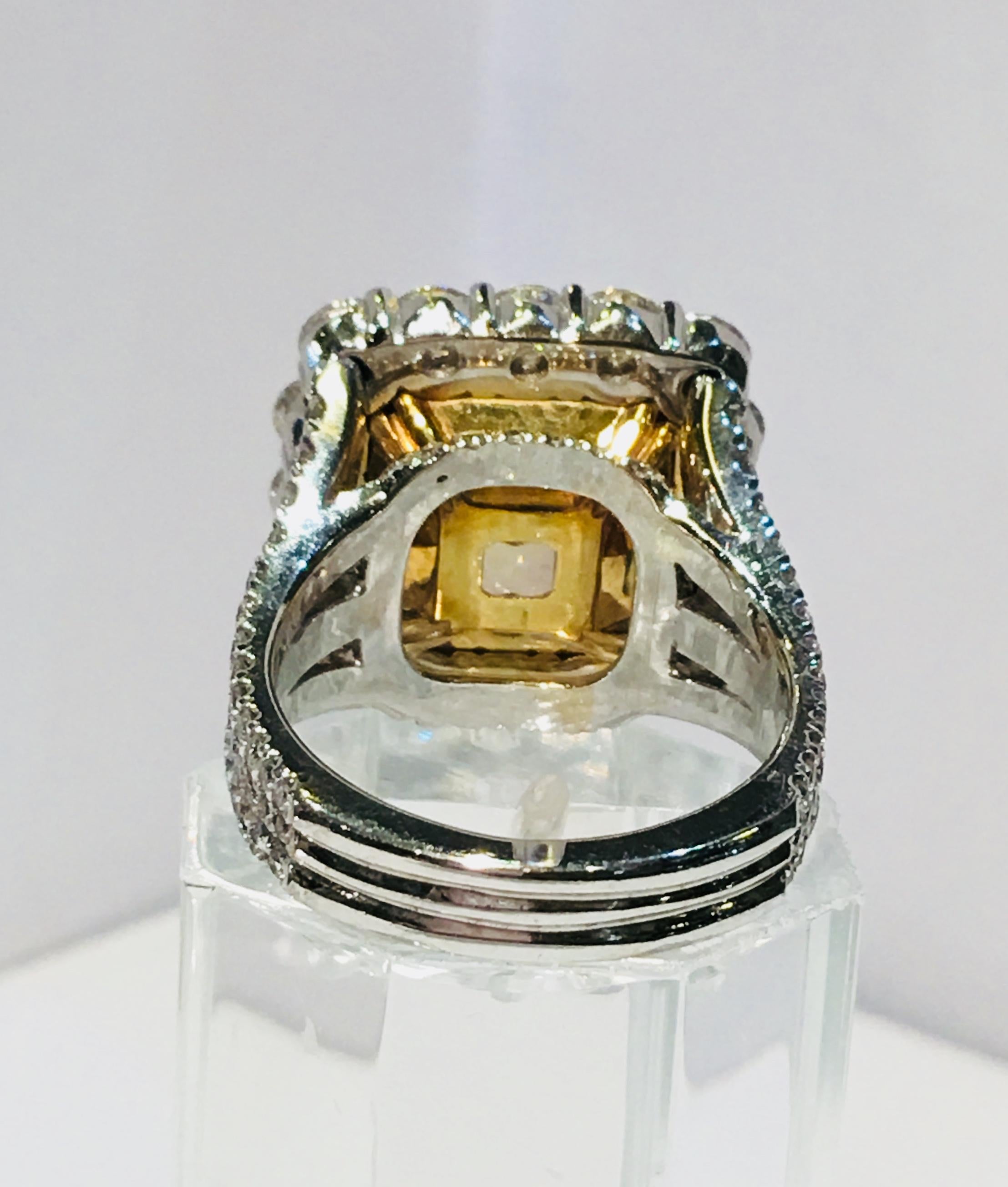 Women's Stunning 8.48 Carat Certified Natural Fancy Yellow Square Cut Diamond Halo Ring
