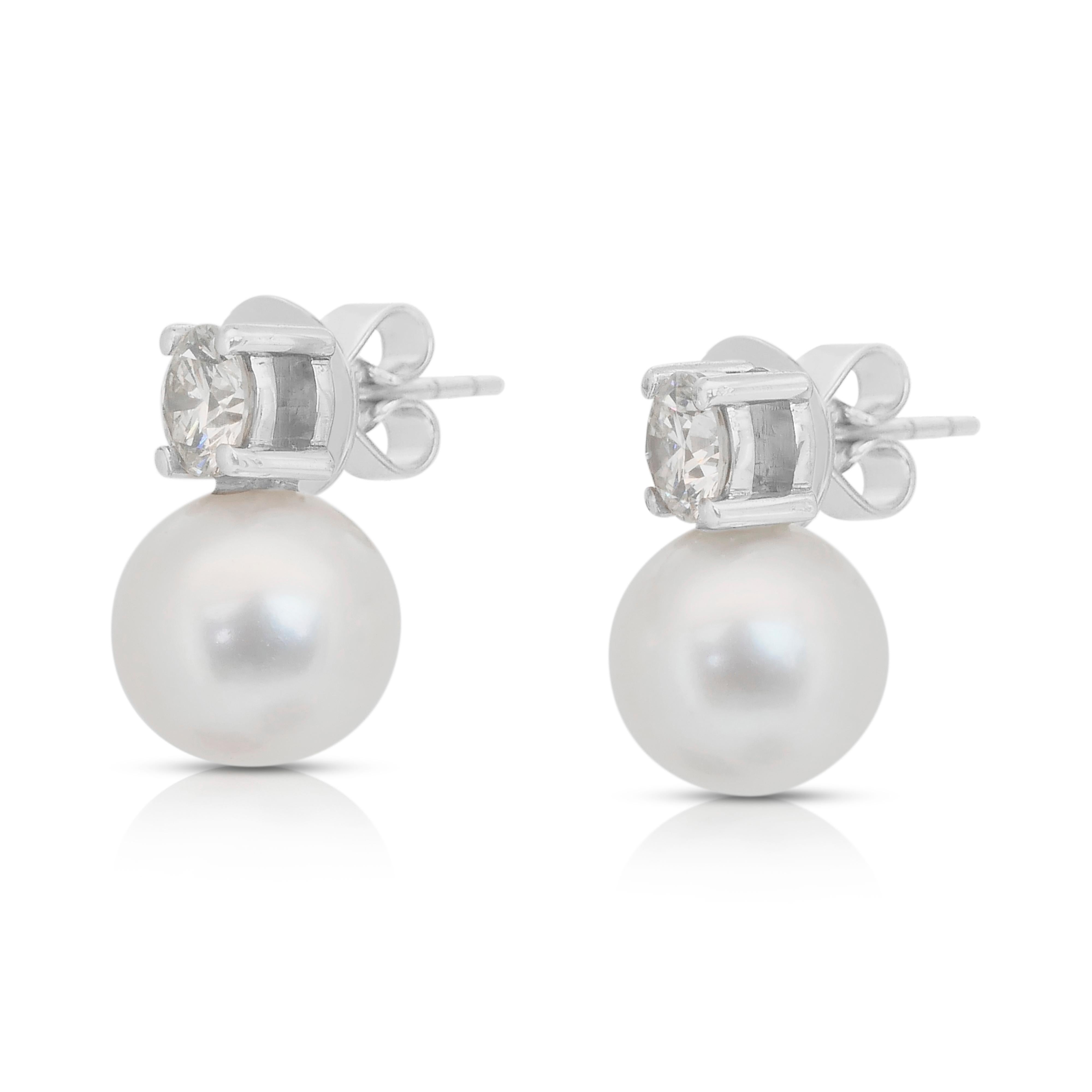 Stunning 8.87ct Fresh Water Cultured Pearls and Diamonds Drop Earrings In New Condition For Sale In רמת גן, IL