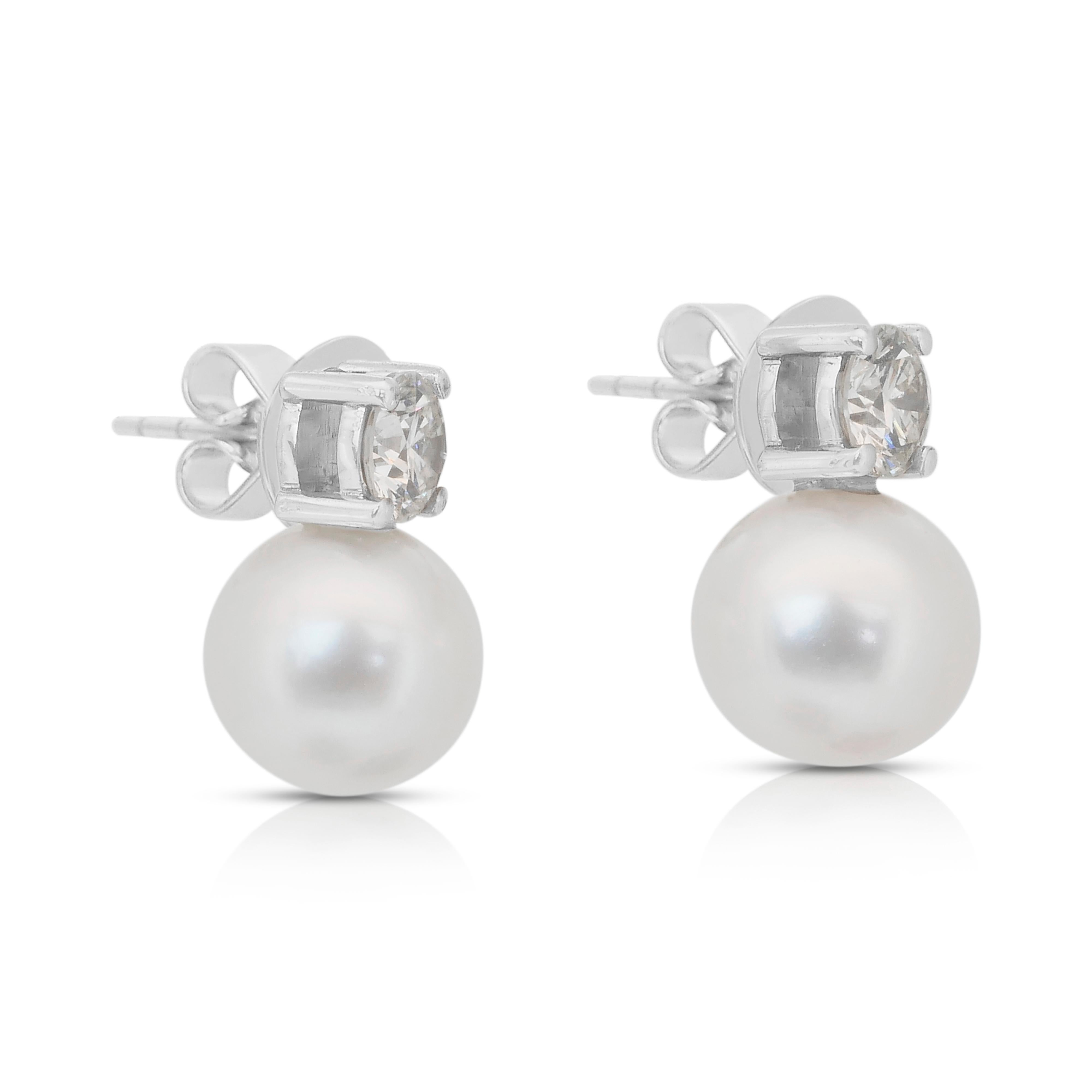Stunning 8.87ct Fresh Water Cultured Pearls and Diamonds Drop Earrings For Sale 1