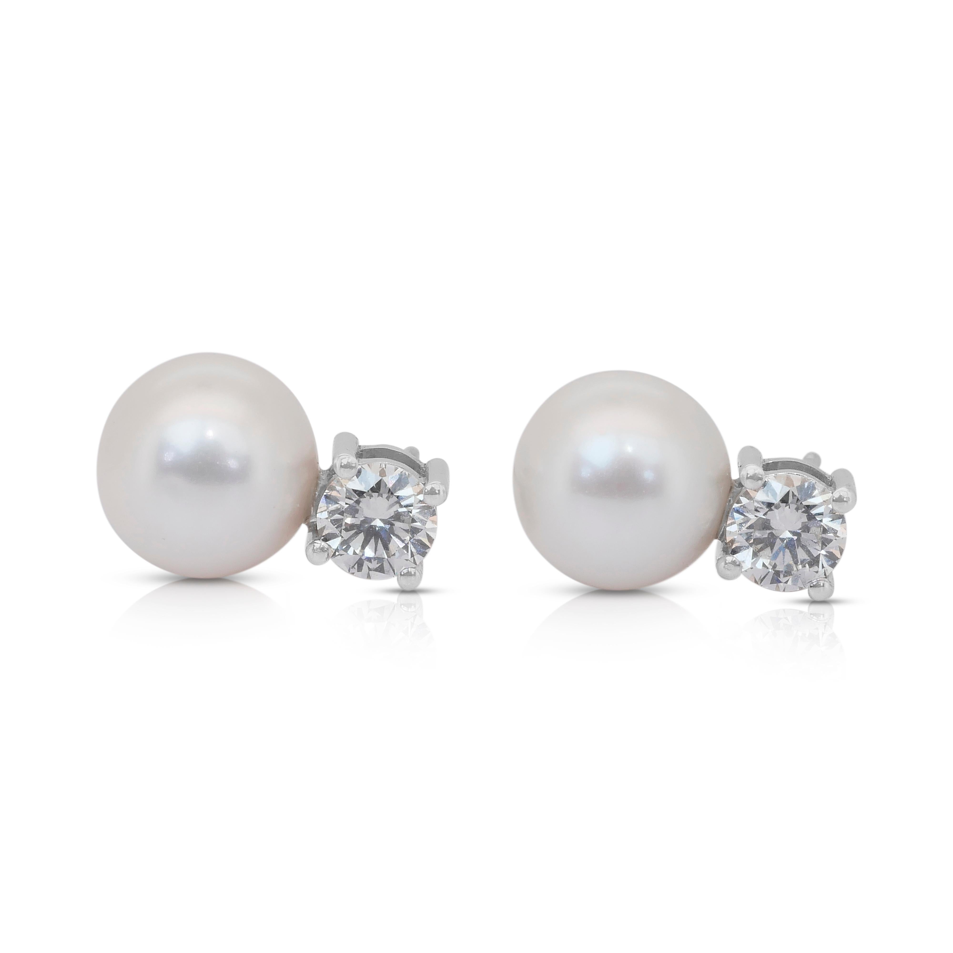 Stunning 8.87ct Fresh Water Cultured Pearls and Diamonds Drop Earrings For Sale 2