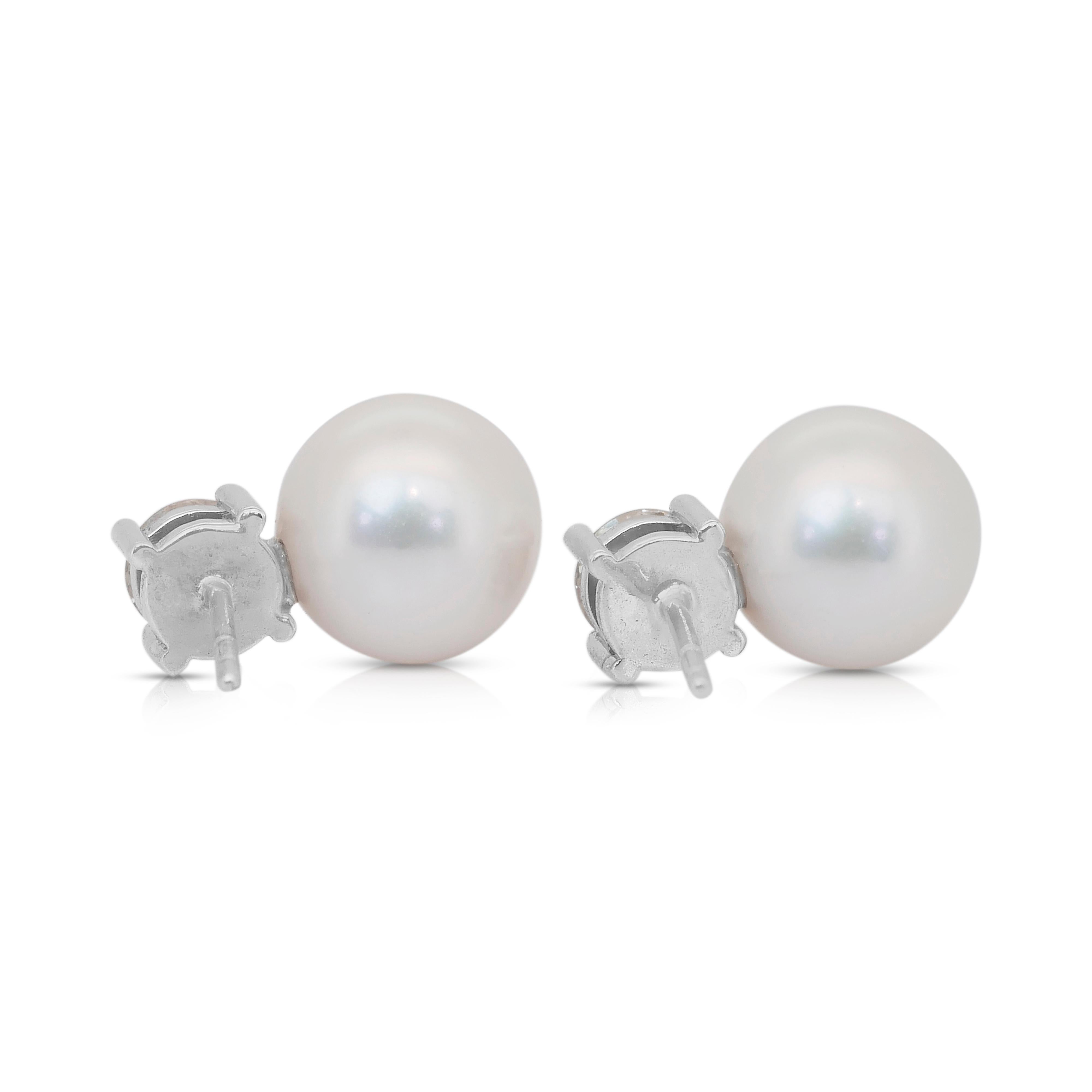 Stunning 8.87ct Fresh Water Cultured Pearls and Diamonds Drop Earrings For Sale 3