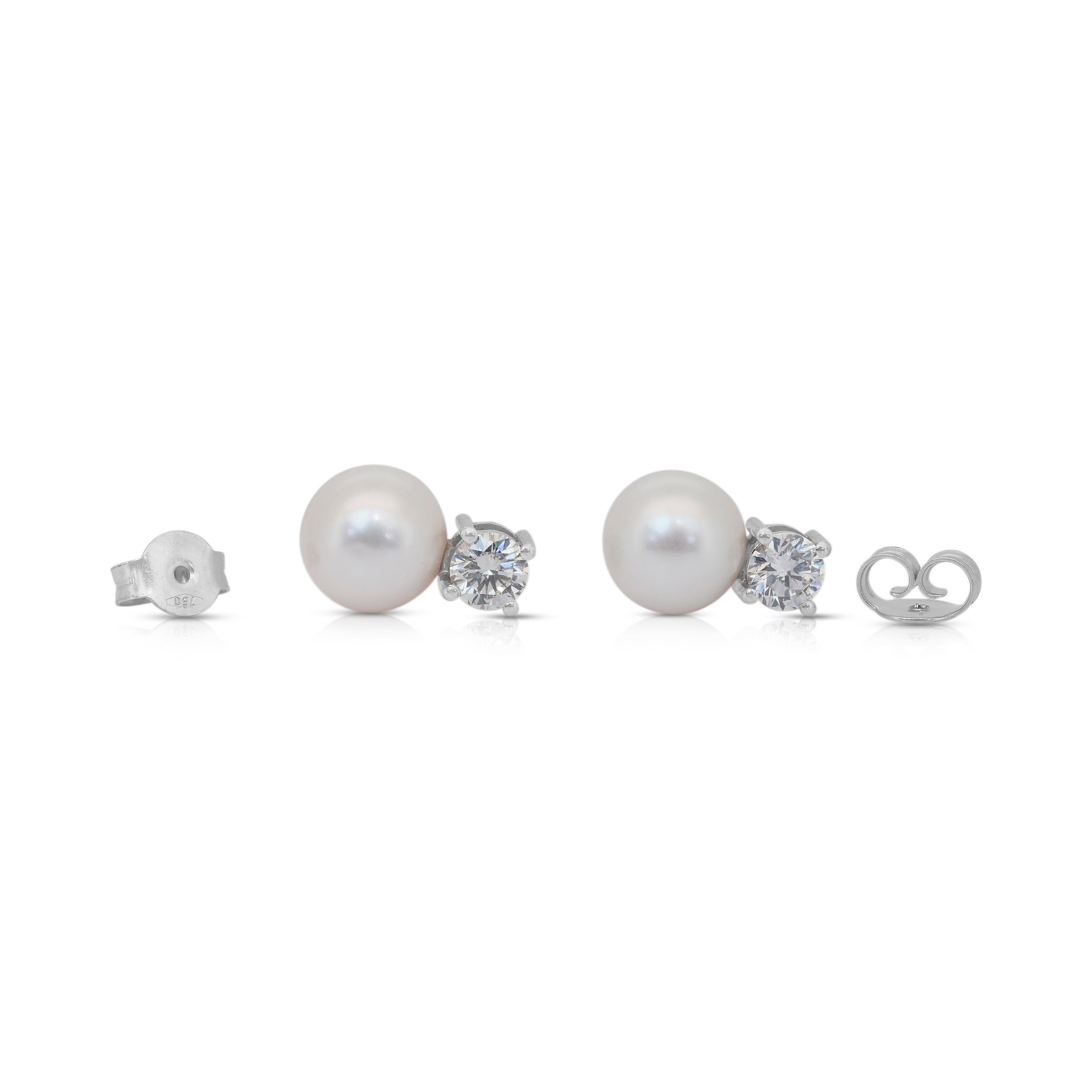Stunning 8.87ct Fresh Water Cultured Pearls and Diamonds Drop Earrings For Sale 4