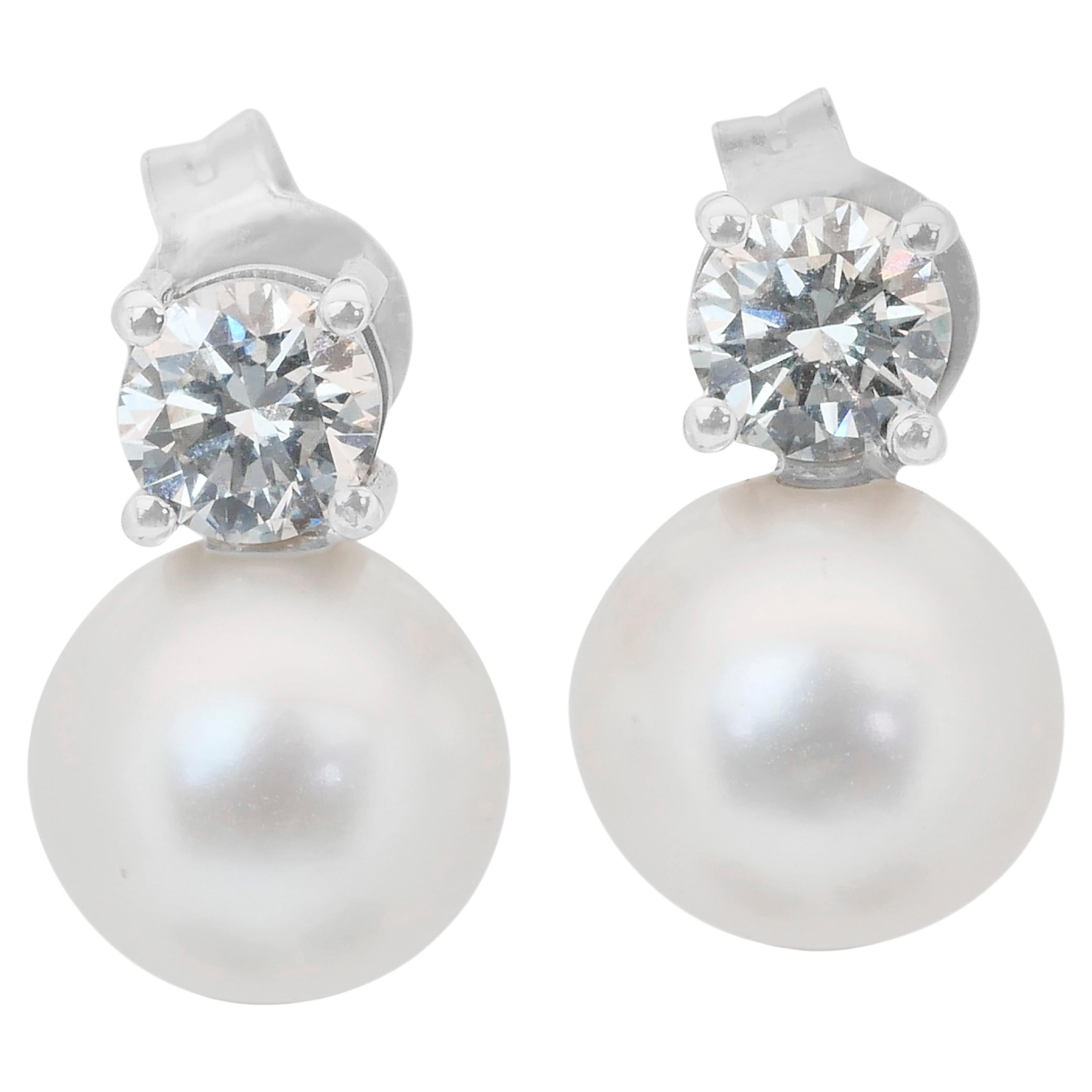 Stunning 8.87ct Fresh Water Cultured Pearls and Diamonds Drop Earrings