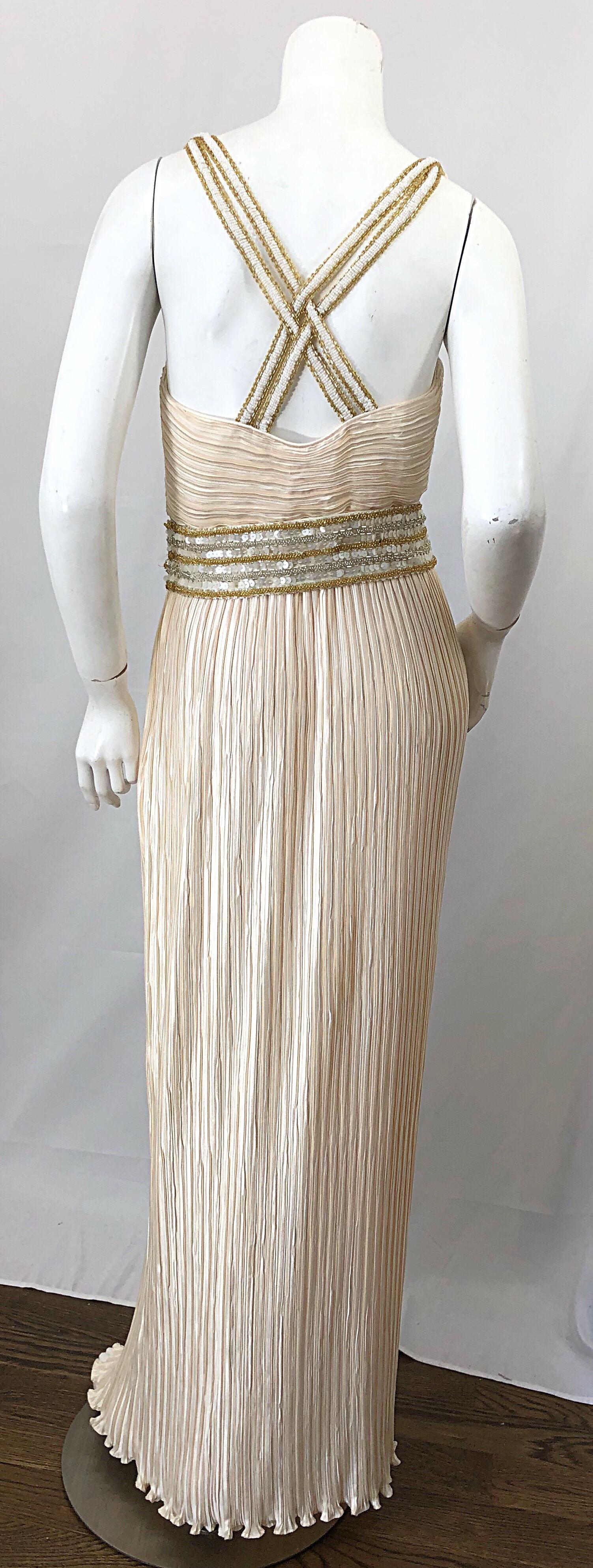 Stunning 90s George F Couture Sz 8 / 10 Ivory Fortuny Pleated Grecian Gown Dress 2
