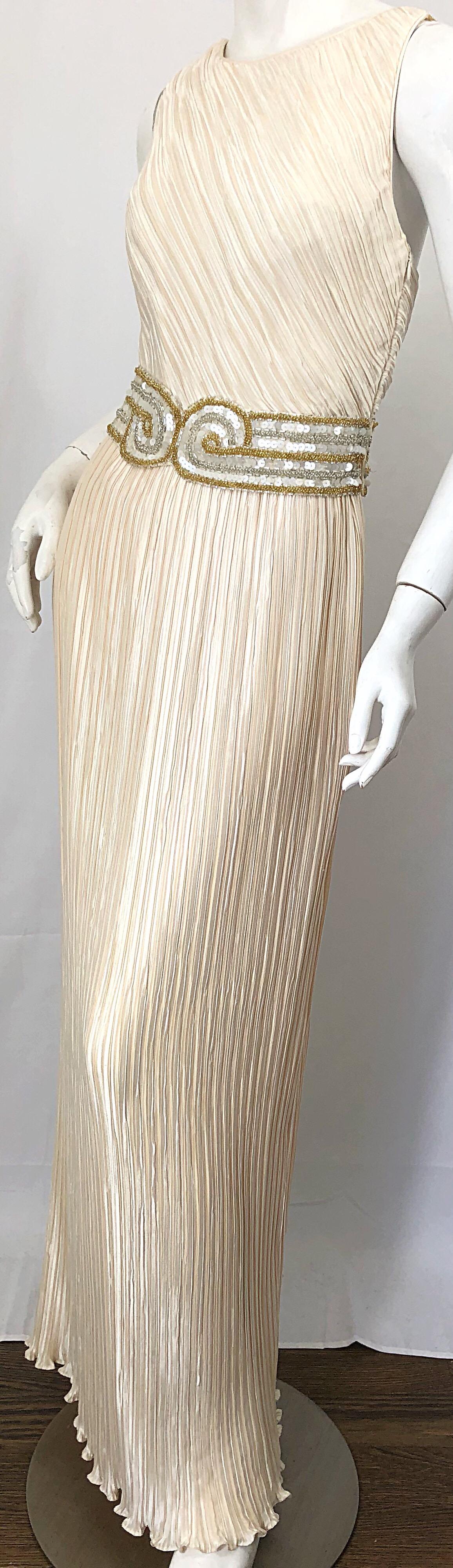 Stunning 90s George F Couture Sz 8 / 10 Ivory Fortuny Pleated Grecian Gown Dress 3