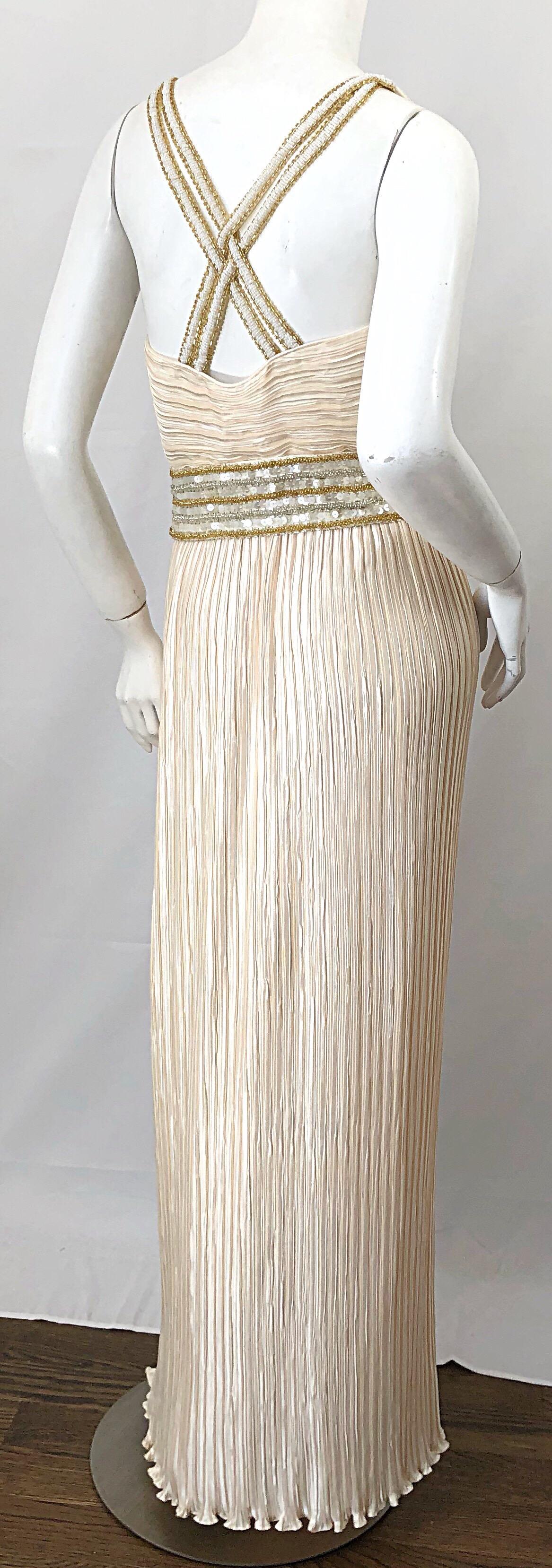 Stunning 90s George F Couture Sz 8 / 10 Ivory Fortuny Pleated Grecian Gown Dress 4