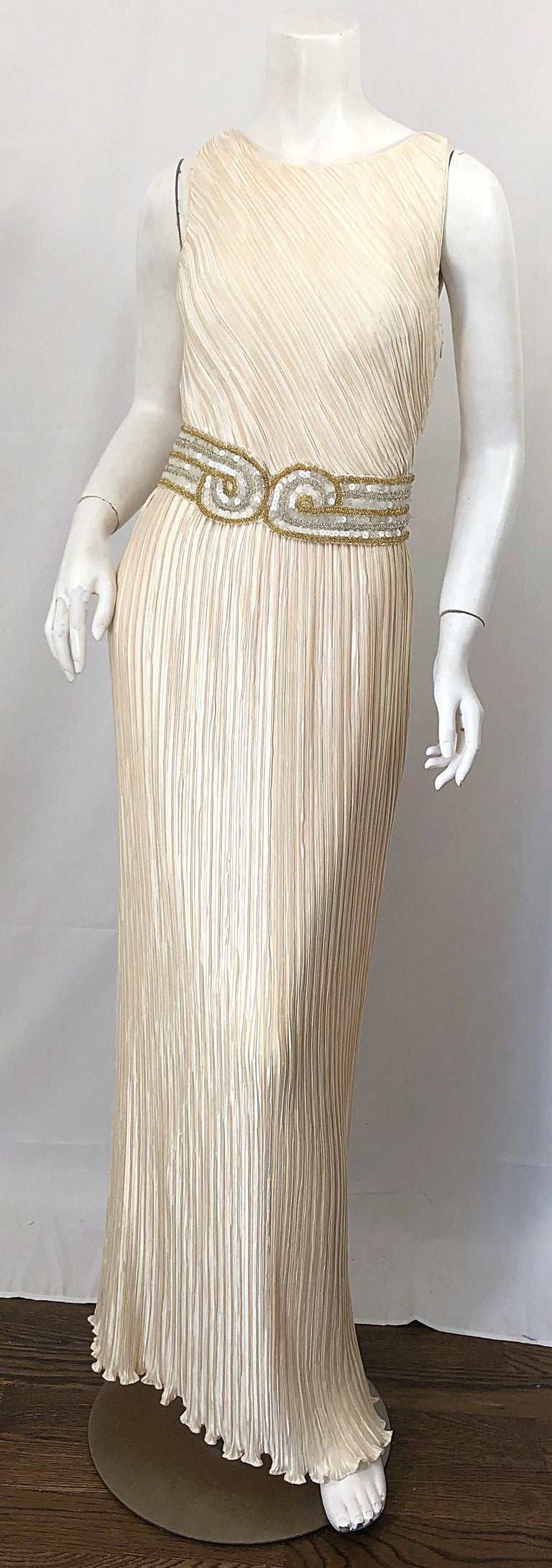 Stunning 90s George F Couture Sz 8 / 10 Ivory Fortuny Pleated Grecian ...