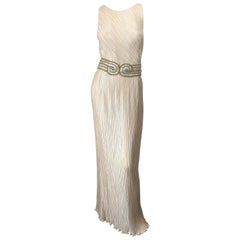 Vintage Stunning 90s George F Couture Sz 8 / 10 Ivory Fortuny Pleated Grecian Gown Dress