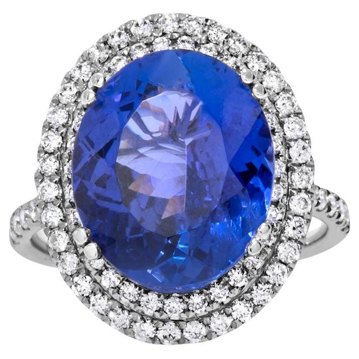 Stunning 9.45ct Bluish Purple Oval Tanzanite & Diamond Ring in 18k White Gold