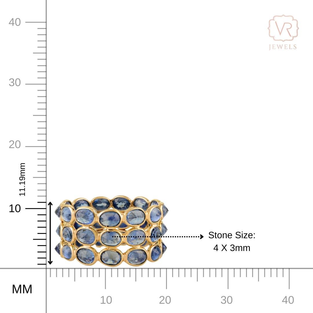 En vente :  Superbe bague à trois rangs de saphirs bleus naturels de 9,54 carats en or jaune 14K 15