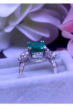 GIA Certified 7.36 Ct Zambian Emerald MINOR OIL  2.20 Ct Diamonds 18K Gold Ring