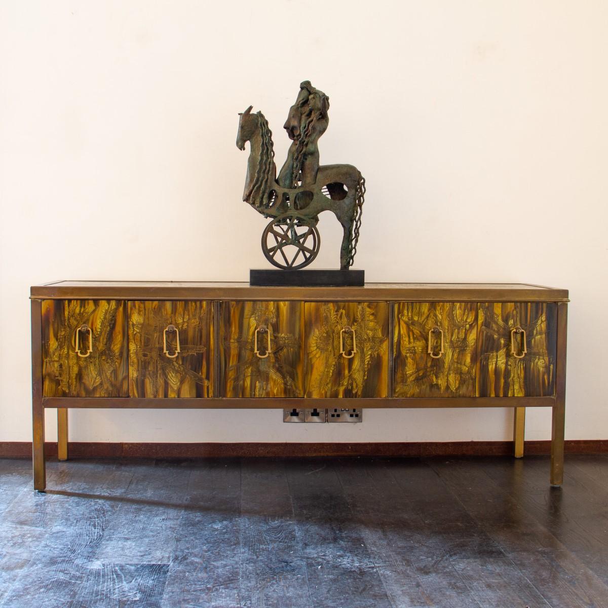 Stunning Acid Etched Cabinet by Bernard Rohne for Mastercraft, USA, 1970s 4