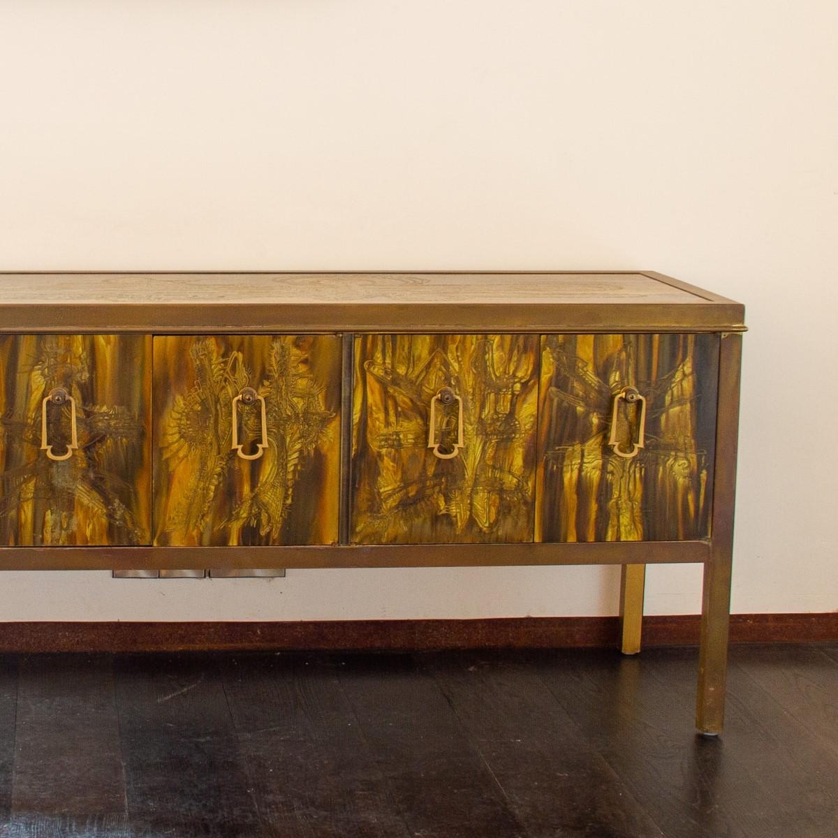 Mid-Century Modern Stunning Acid Etched Cabinet by Bernard Rohne for Mastercraft, USA, 1970s