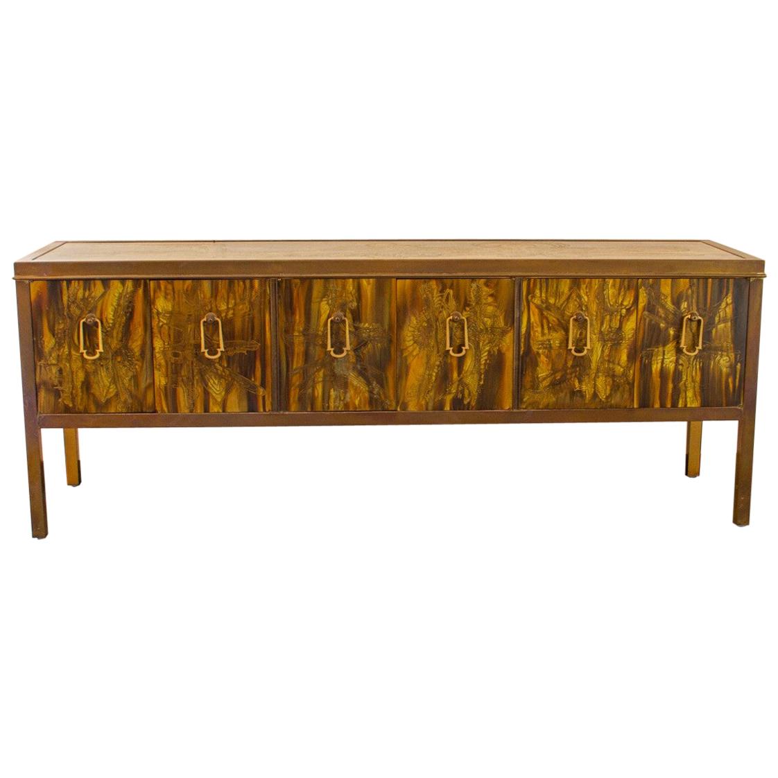 Stunning Acid Etched Cabinet by Bernard Rohne for Mastercraft, USA, 1970s