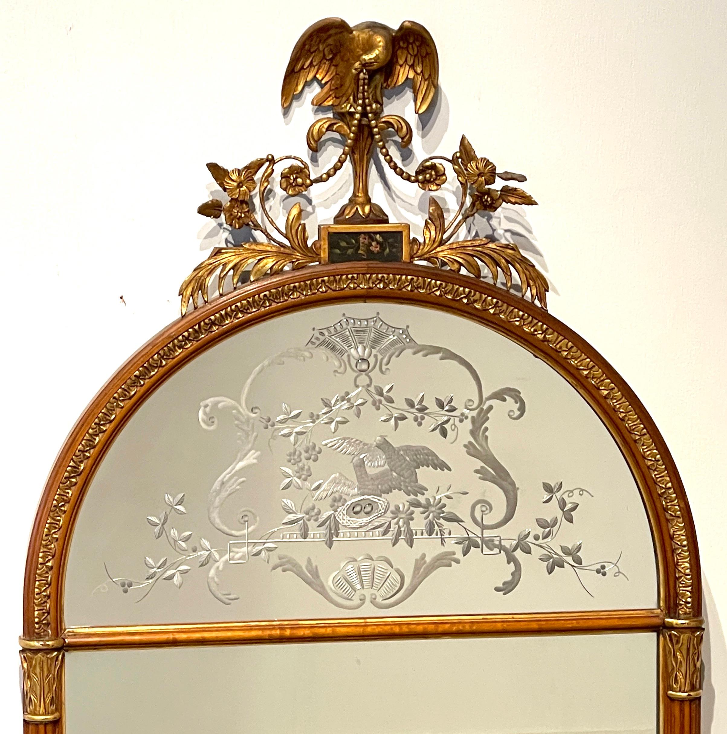 Adam Style Stunning Adams Style Carved & Painted Satinwood Engraved Mirror For Sale