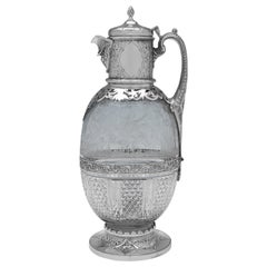 Stupefacente caraffa di Claret placcata in argento d'epoca di Elkington del 1866
