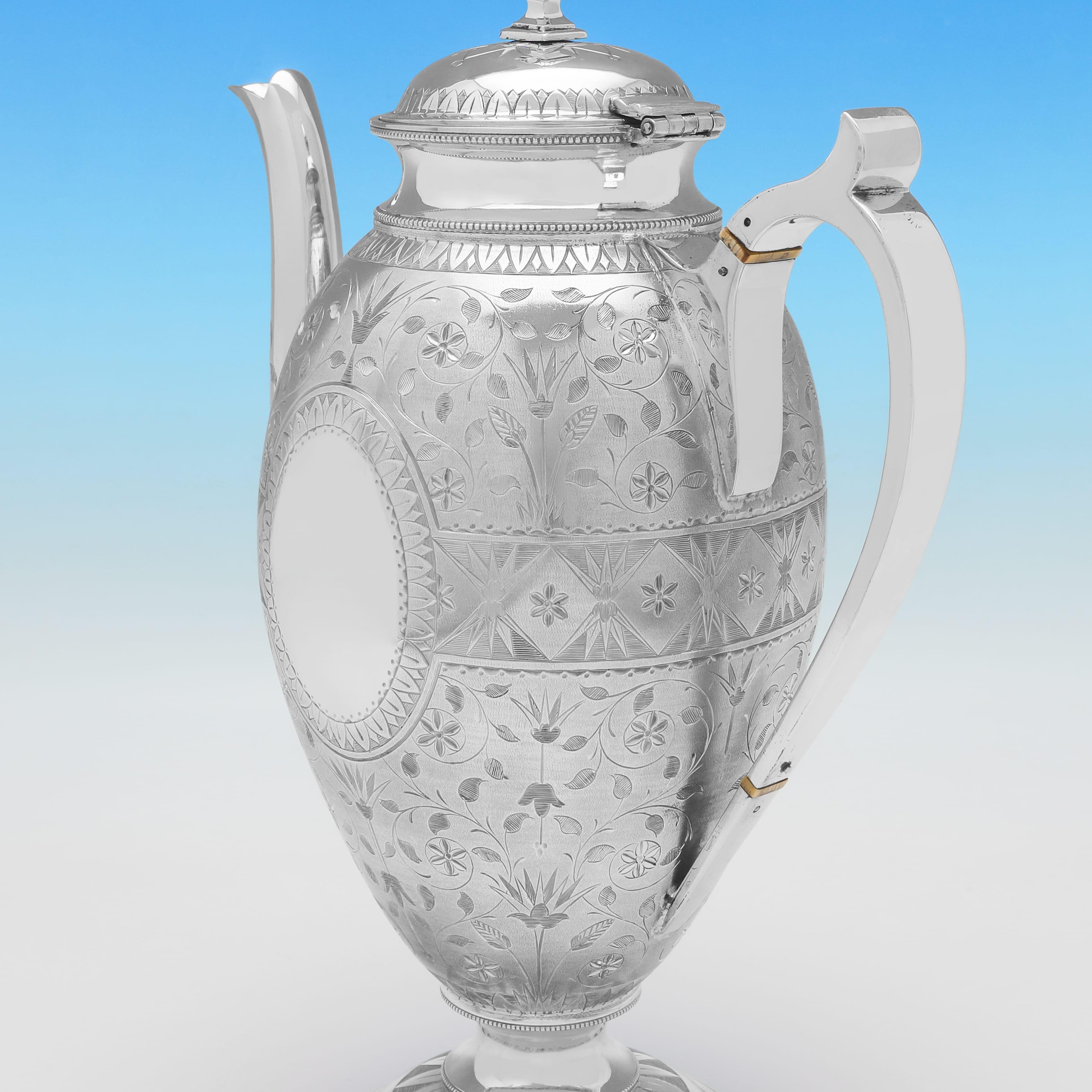 English Stunning aesthetic period antique sterling silver tea set - hallmarked in 1874 For Sale