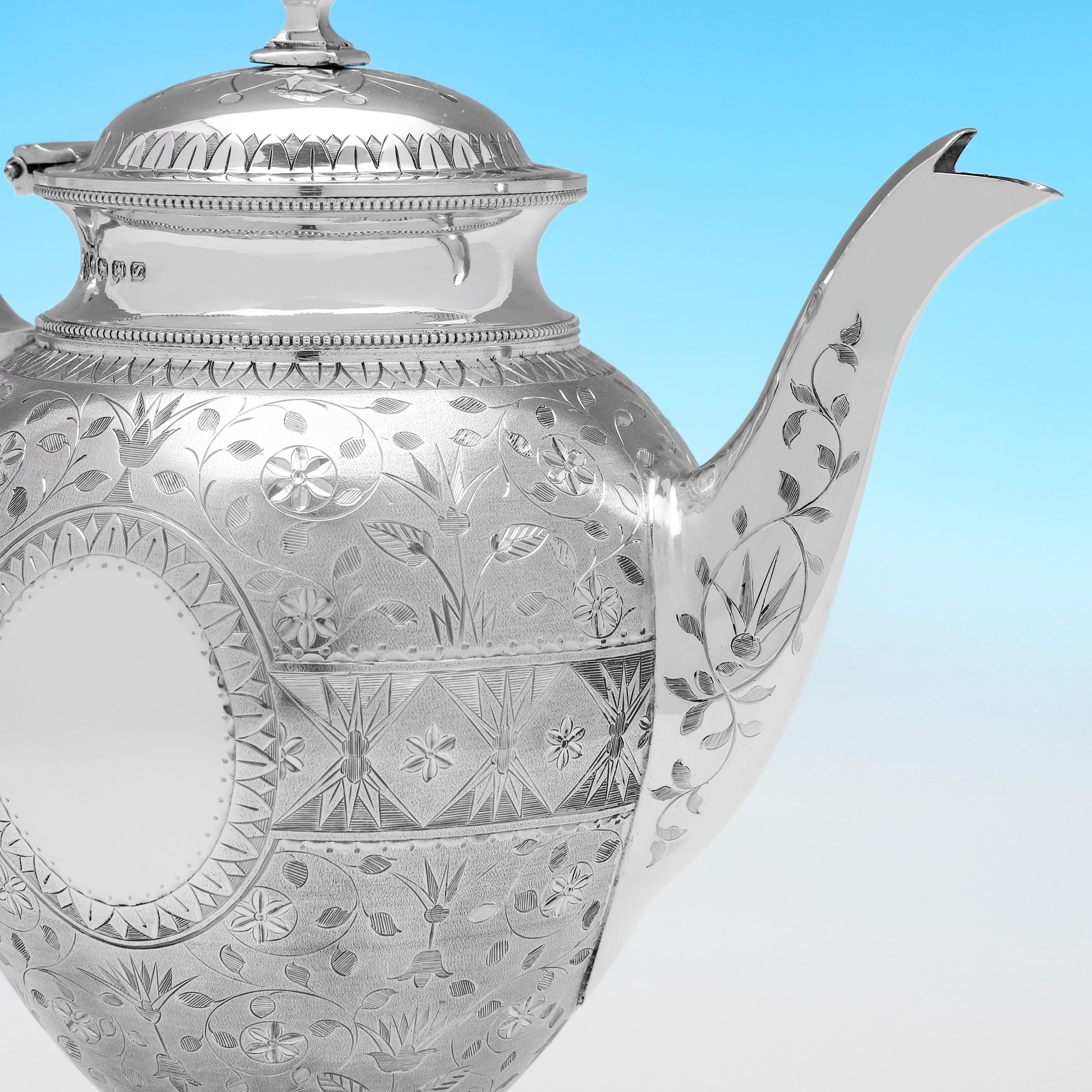 Stunning aesthetic period antique sterling silver tea set - hallmarked in 1874 In Good Condition For Sale In London, London