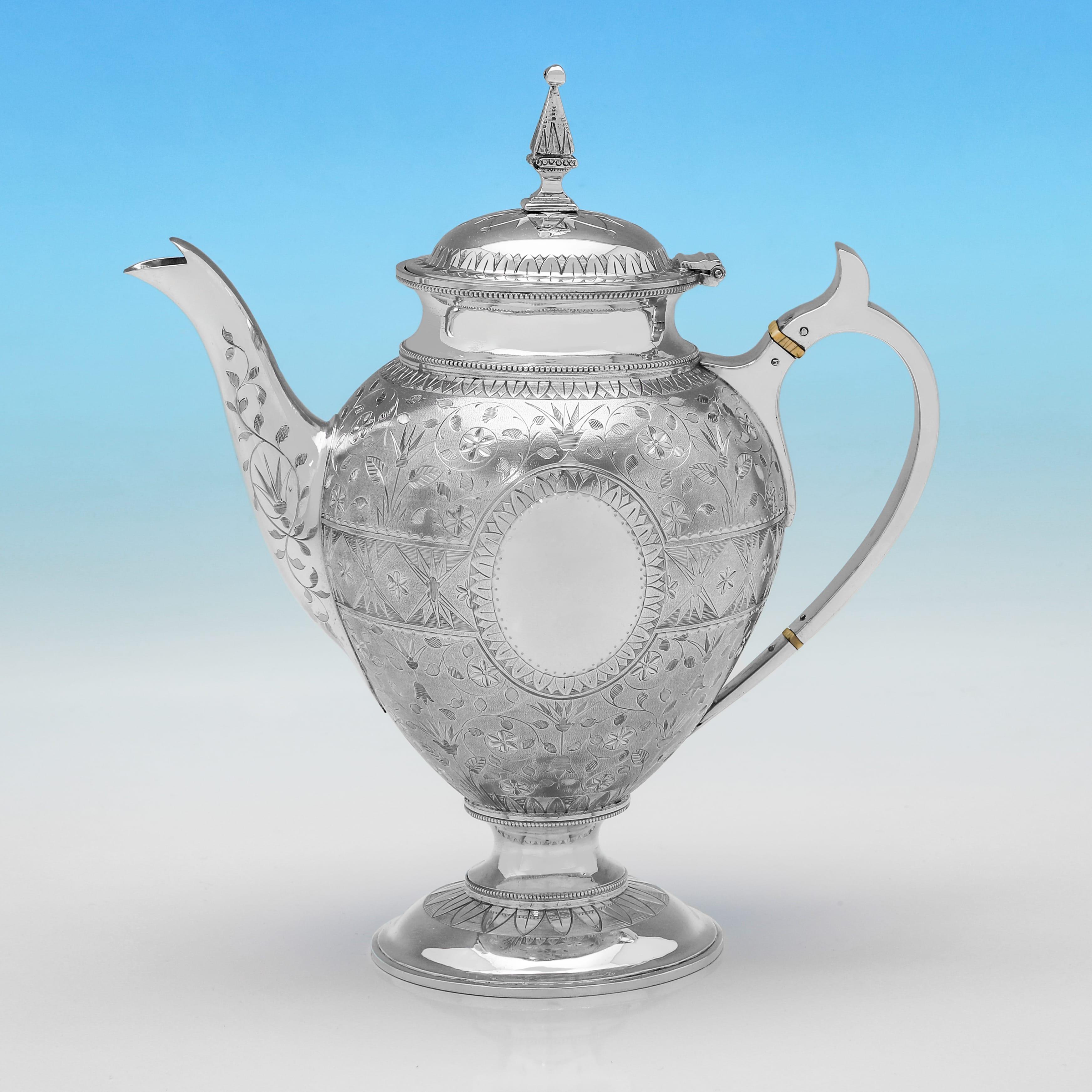 Late 19th Century Stunning aesthetic period antique sterling silver tea set - hallmarked in 1874 For Sale