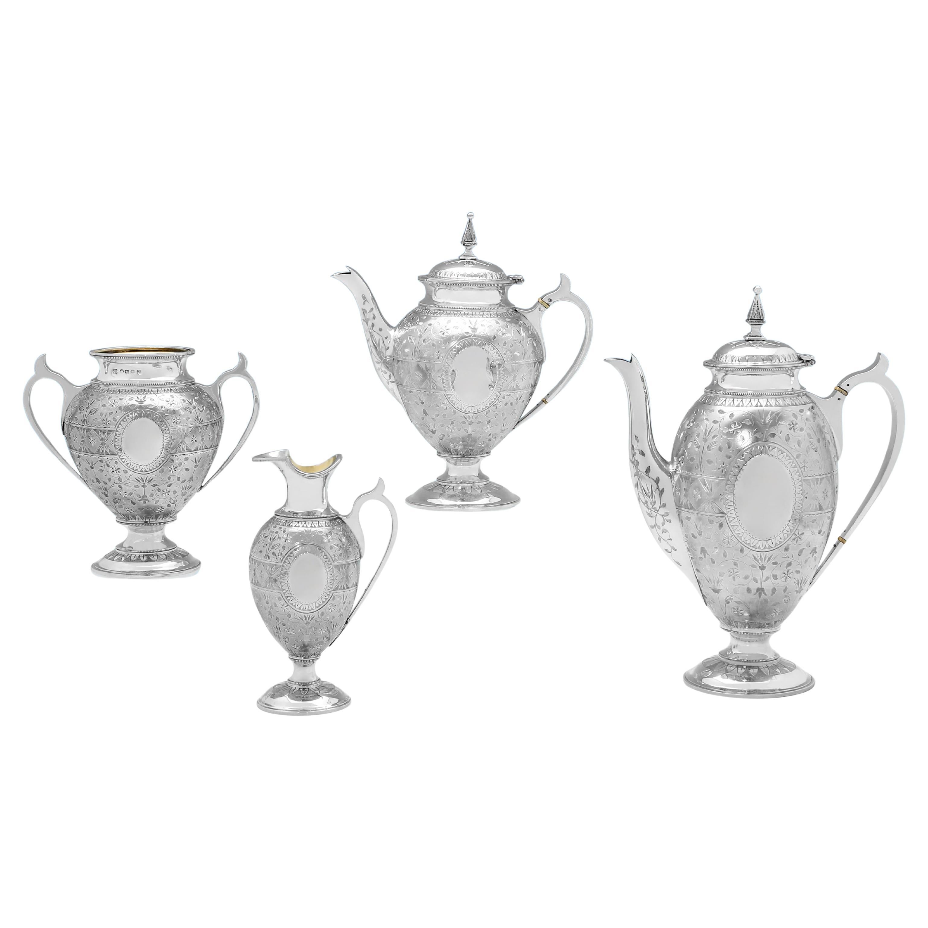 Stunning aesthetic period antique sterling silver tea set - hallmarked in 1874 For Sale