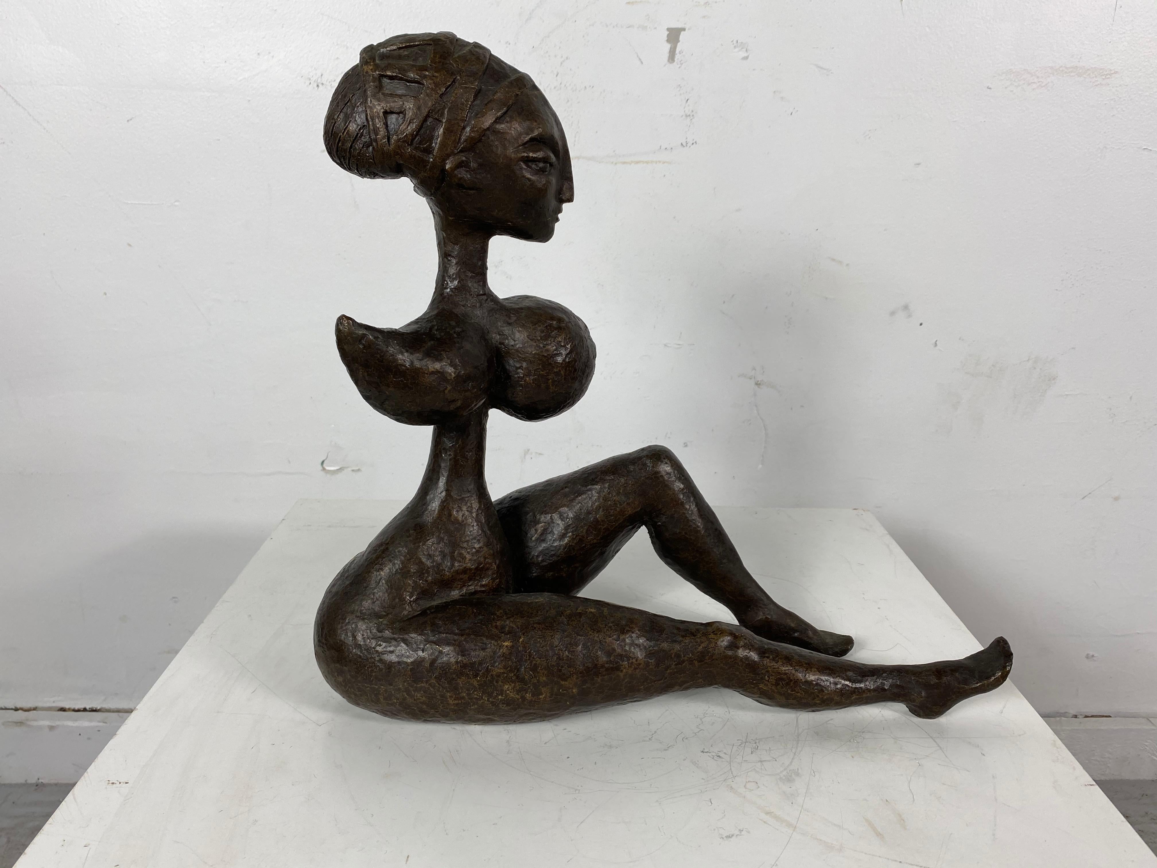 Mid-Century Modern Stunning African Abstract Bronze Seated Woman