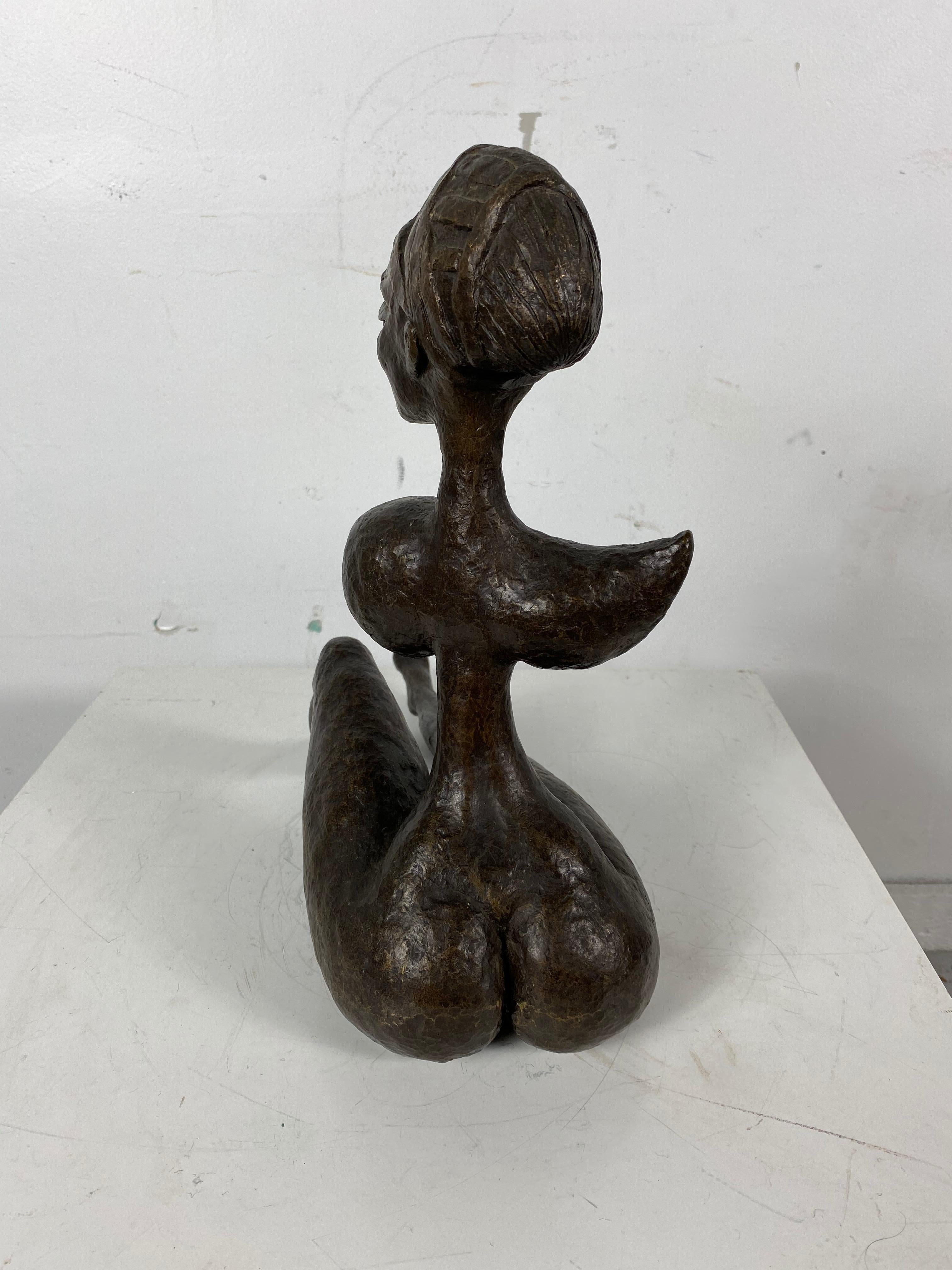Central African Stunning African Abstract Bronze Seated Woman