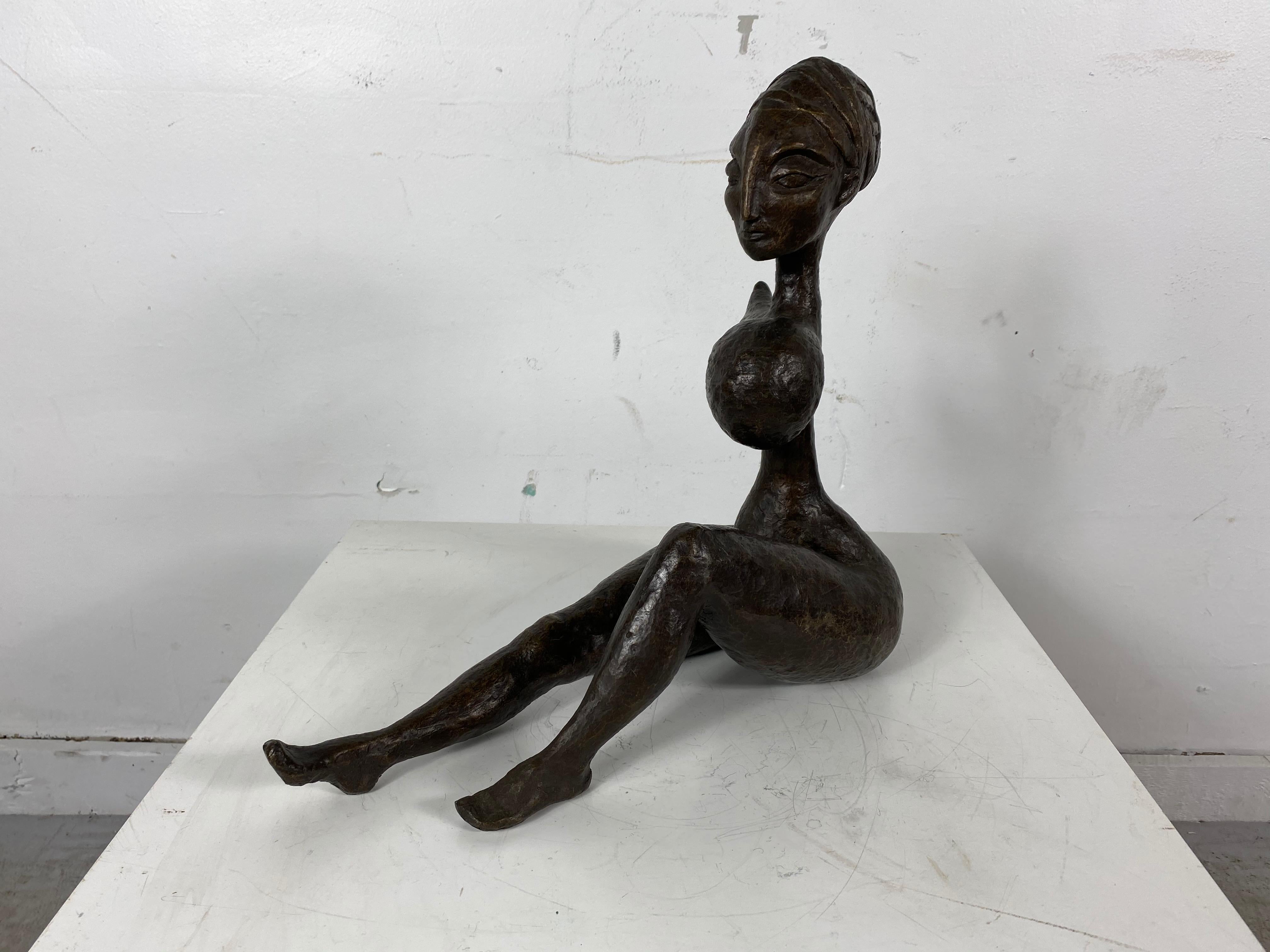 Mid-20th Century Stunning African Abstract Bronze Seated Woman