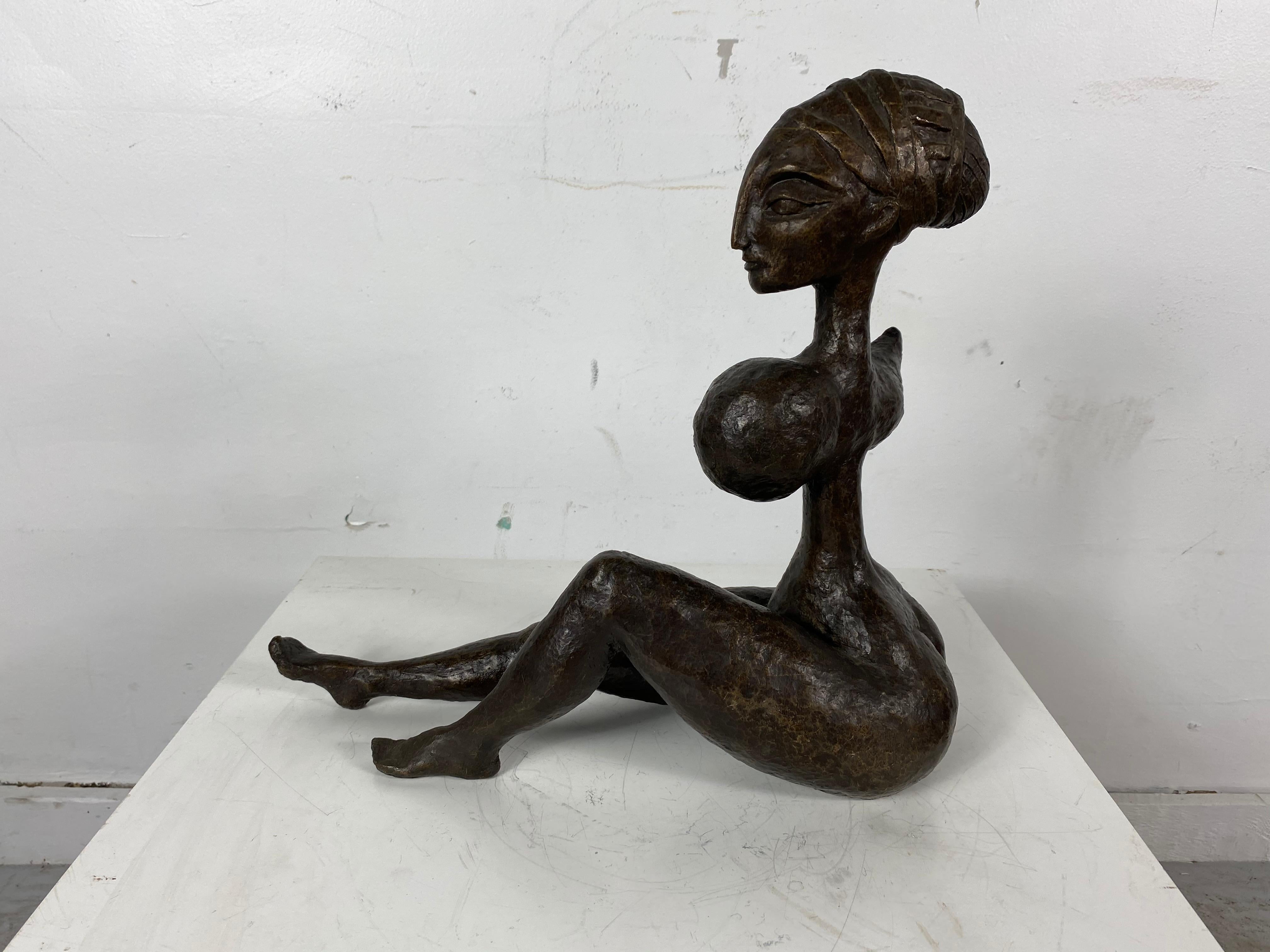Stunning African Abstract Bronze Seated Woman 1