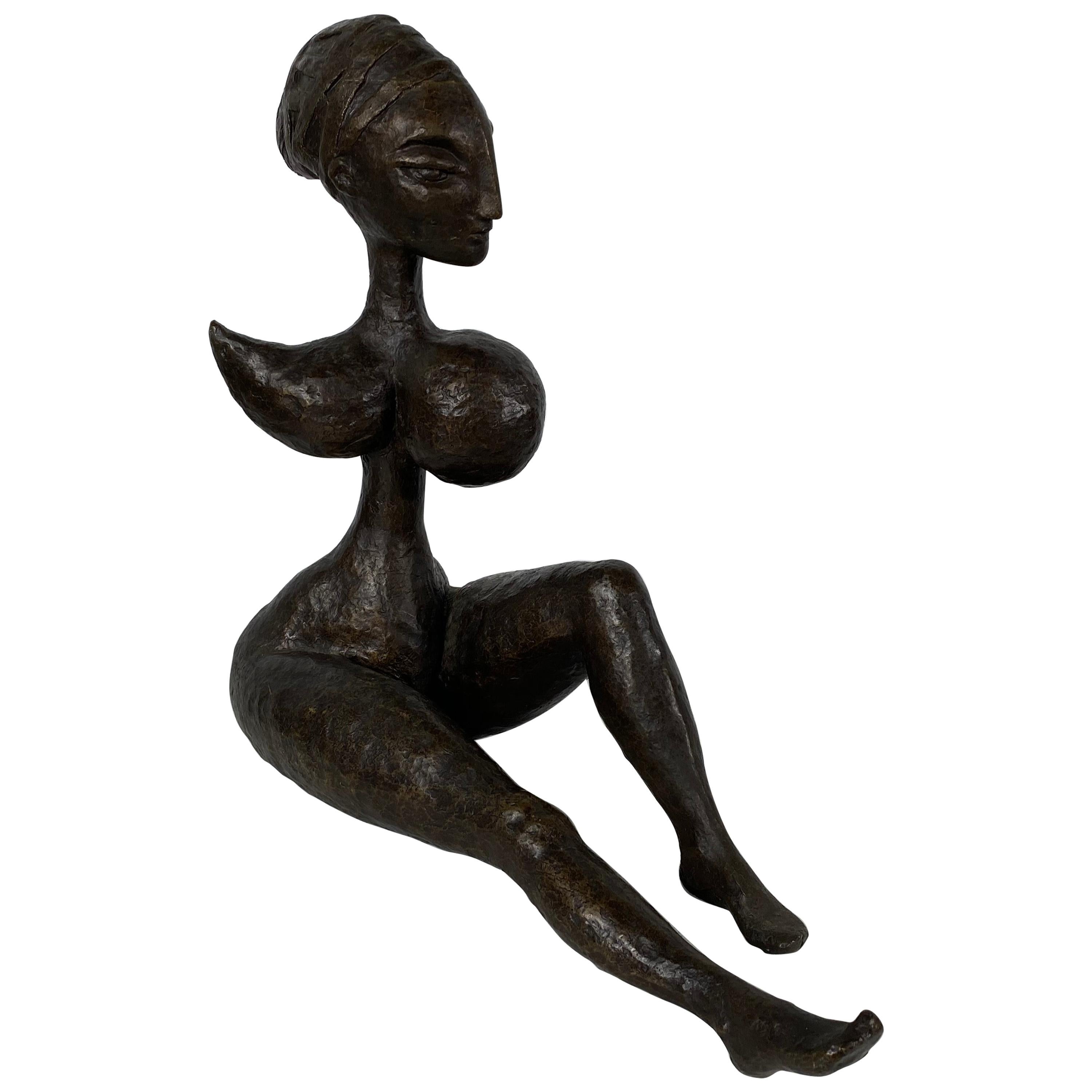 Stunning African Abstract Bronze Seated Woman