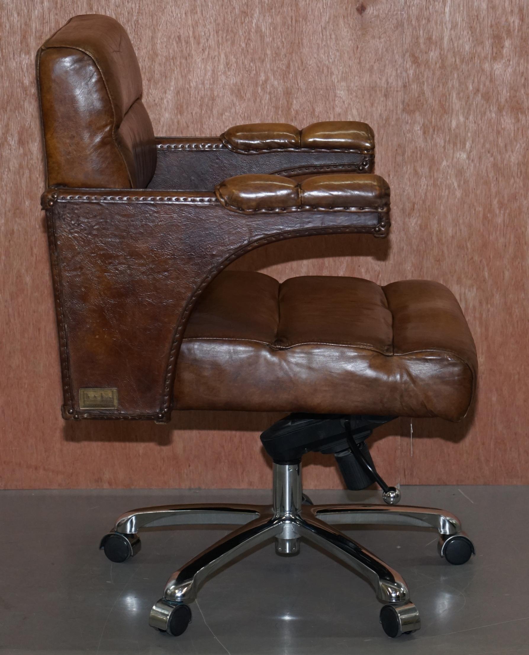 Stunning Aged Saddle Tan Brown Leather Office Desk Captains Directors Armchair 2