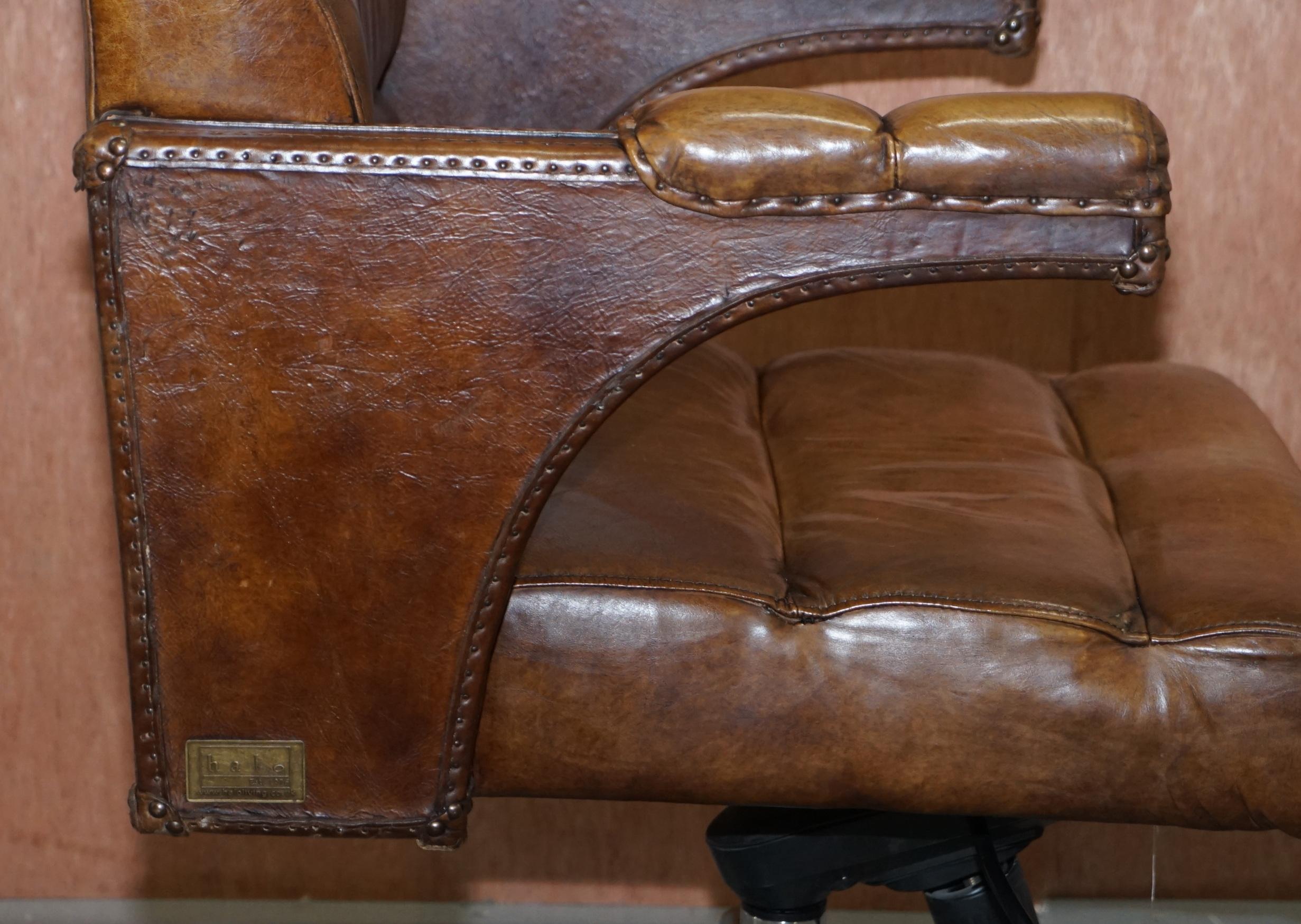 Stunning Aged Saddle Tan Brown Leather Office Desk Captains Directors Armchair 3