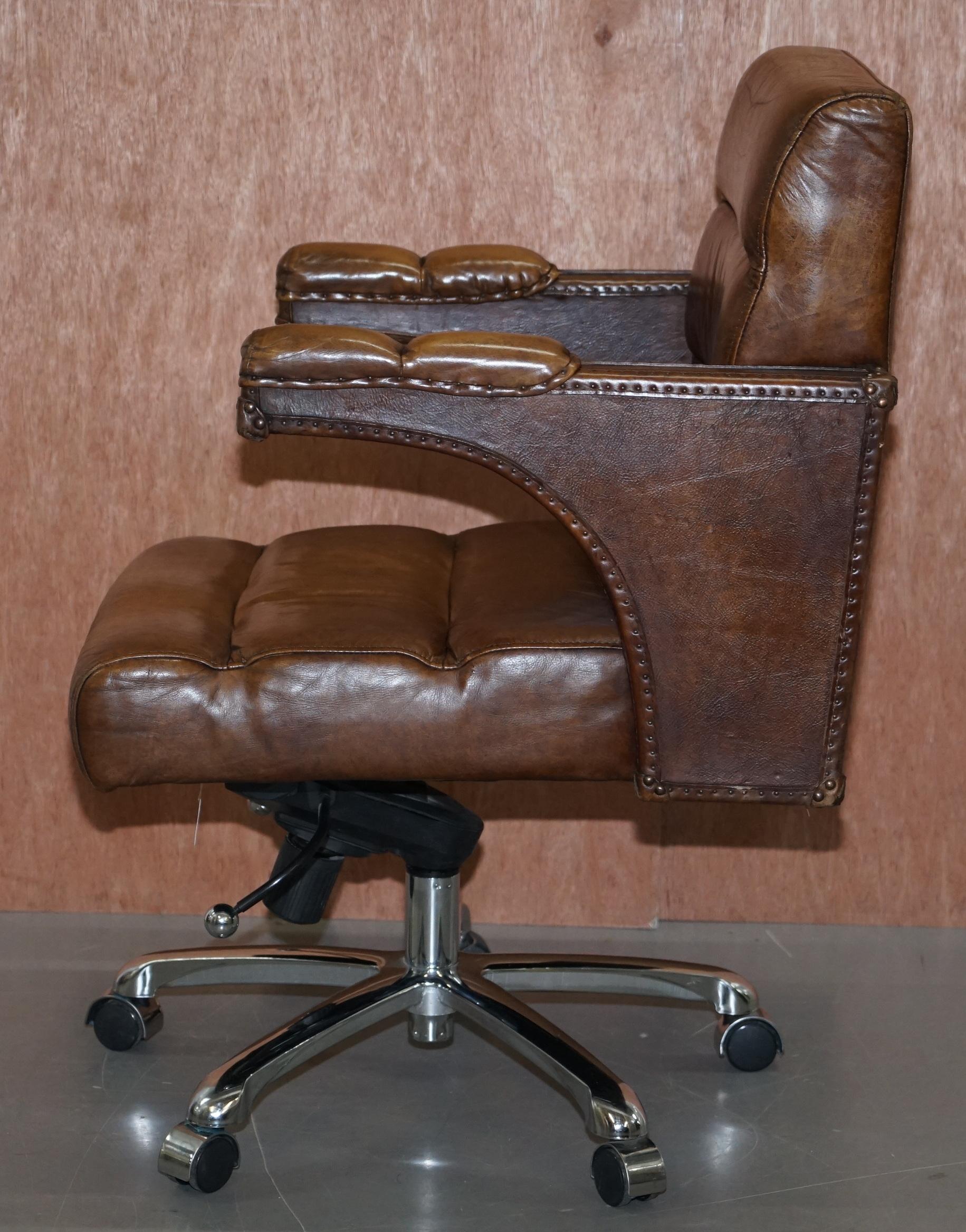 Stunning Aged Saddle Tan Brown Leather Office Desk Captains Directors Armchair 7