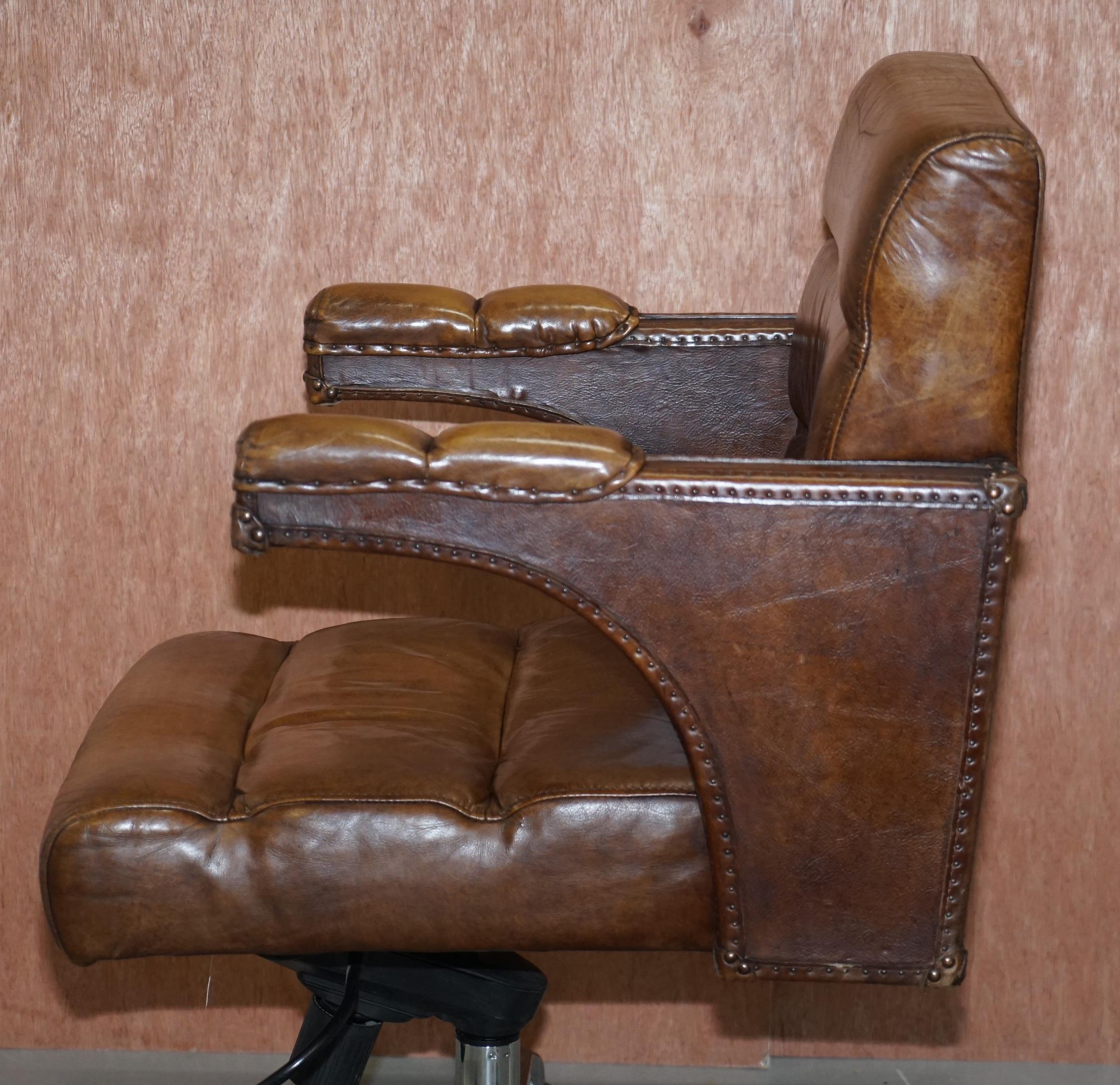 Stunning Aged Saddle Tan Brown Leather Office Desk Captains Directors Armchair 8