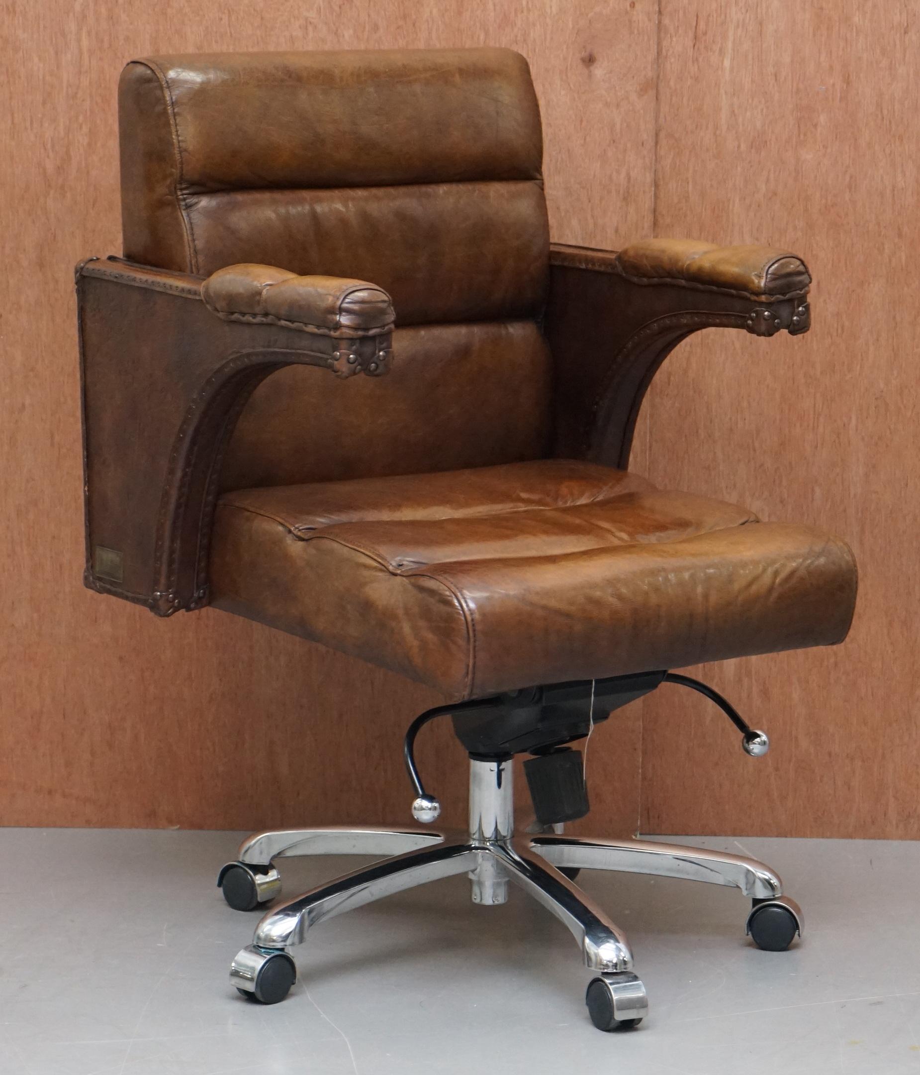 We are delighted to offer for sale this stunning saddle tan brown heritage leather office chair, extremely comfortable 

A seriously good looking and well made chair. Upholstered with hand dyed saddle leather, it has a LV luggage look and feel to