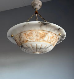 Impresionante Lámpara Colgante de Alabastro Tallada Flores, Hojas y  Racimos de uvas 1920
