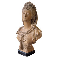 Stunning Albert-Ernest Carrier-Belleuse Bust of a Woman, Terra Cotta Sculpture