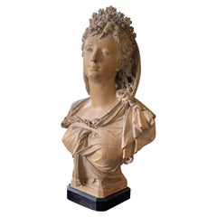 Antique Stunning Albert-Ernest Carrier-Belleuse Bust of a Woman, Terracotta Sculpture