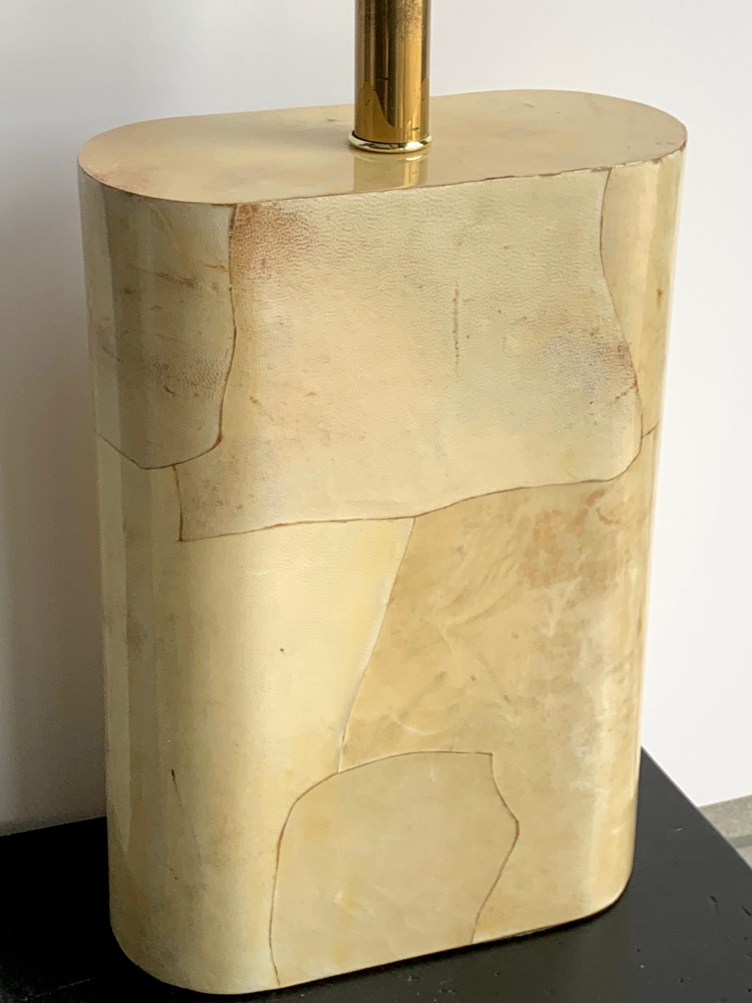 Modern Stunning Aldo Tura Goatskin Parchment Oval Column Lamp, circa 1960