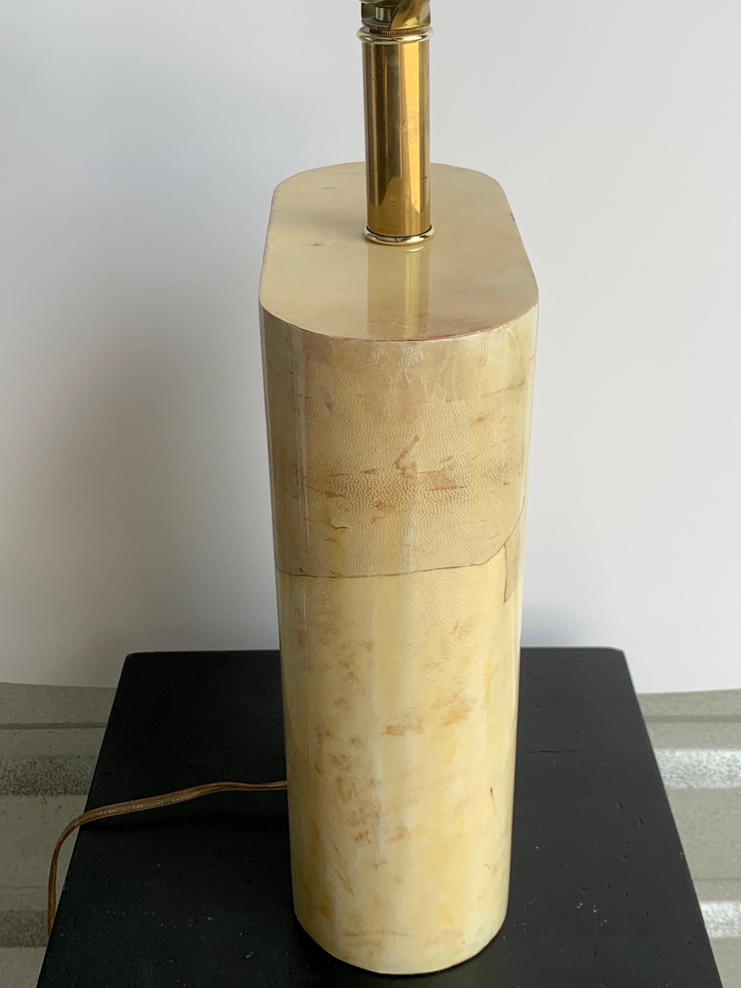 American Stunning Aldo Tura Goatskin Parchment Oval Column Lamp, circa 1960