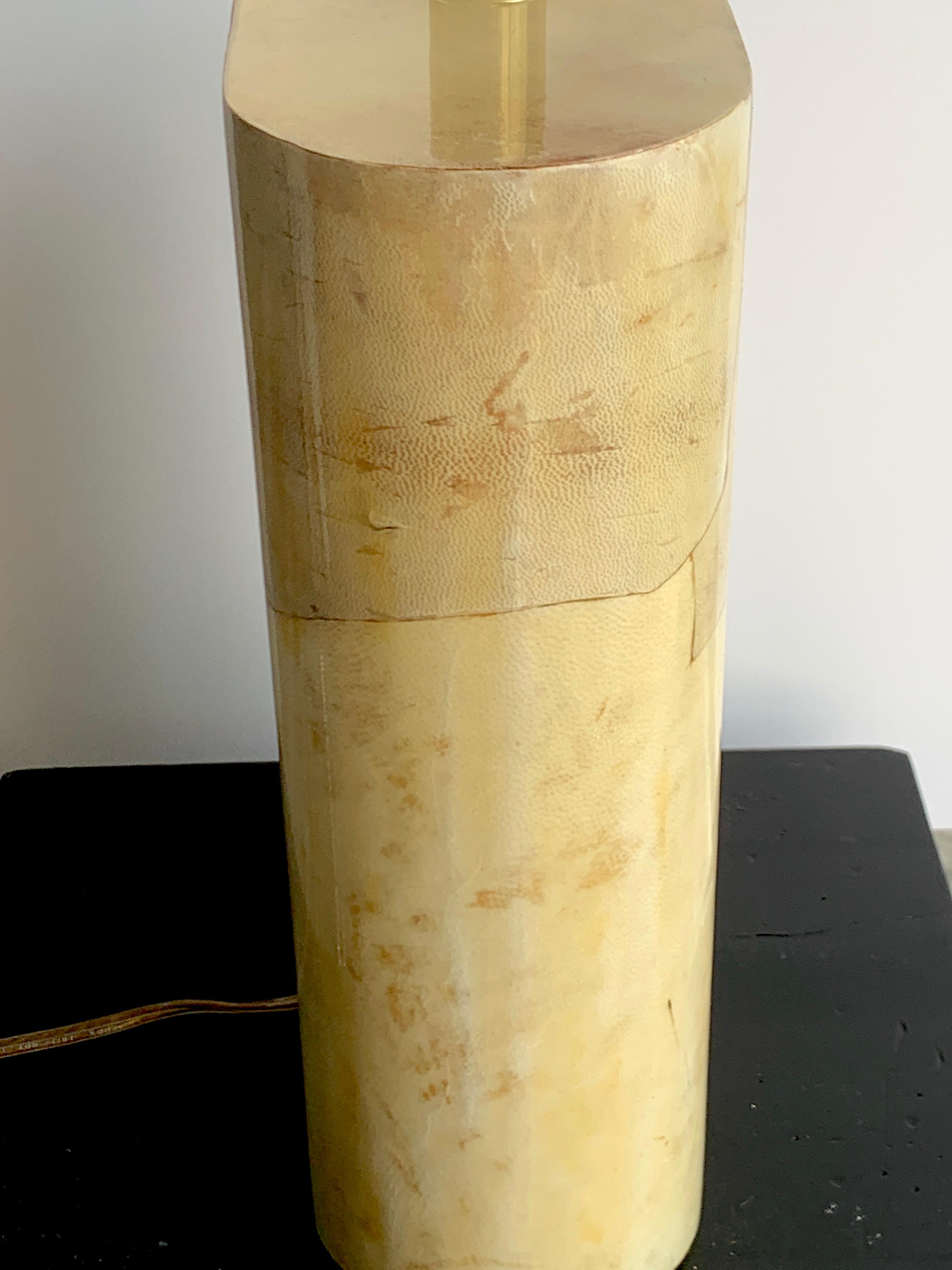 Lacquered Stunning Aldo Tura Goatskin Parchment Oval Column Lamp, circa 1960
