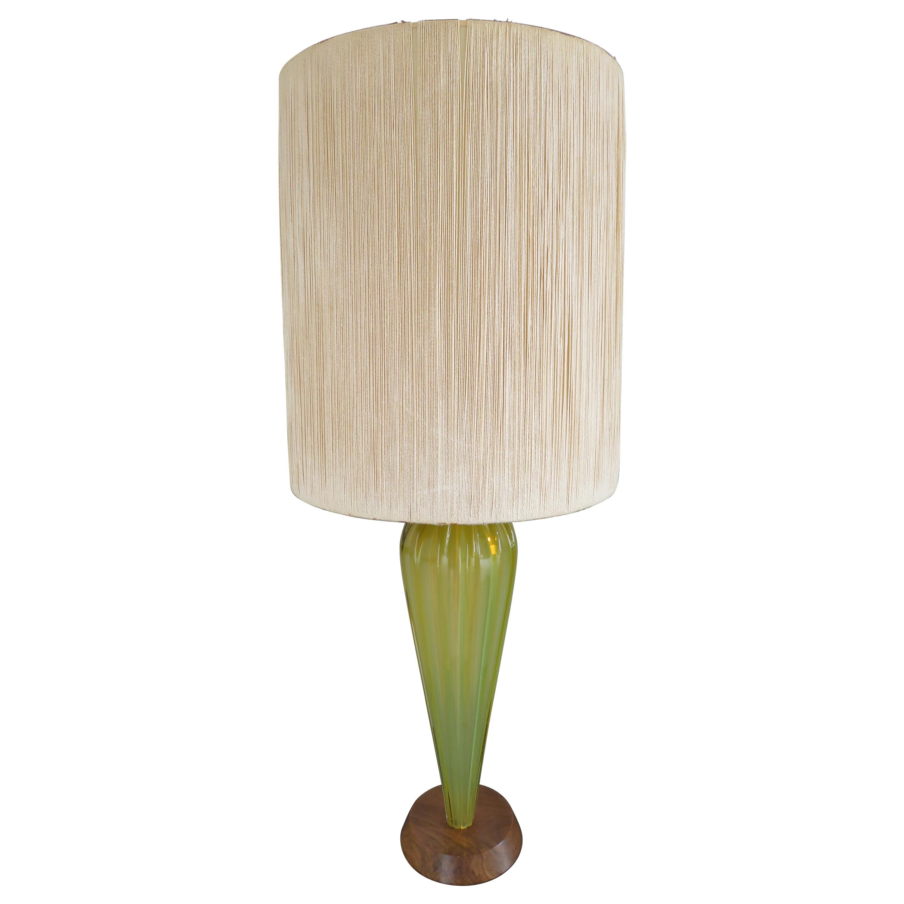 Stunning Alfredo Barbini Yellow Ribbed Murano Glass Table Lamp Gold Flecks For Sale