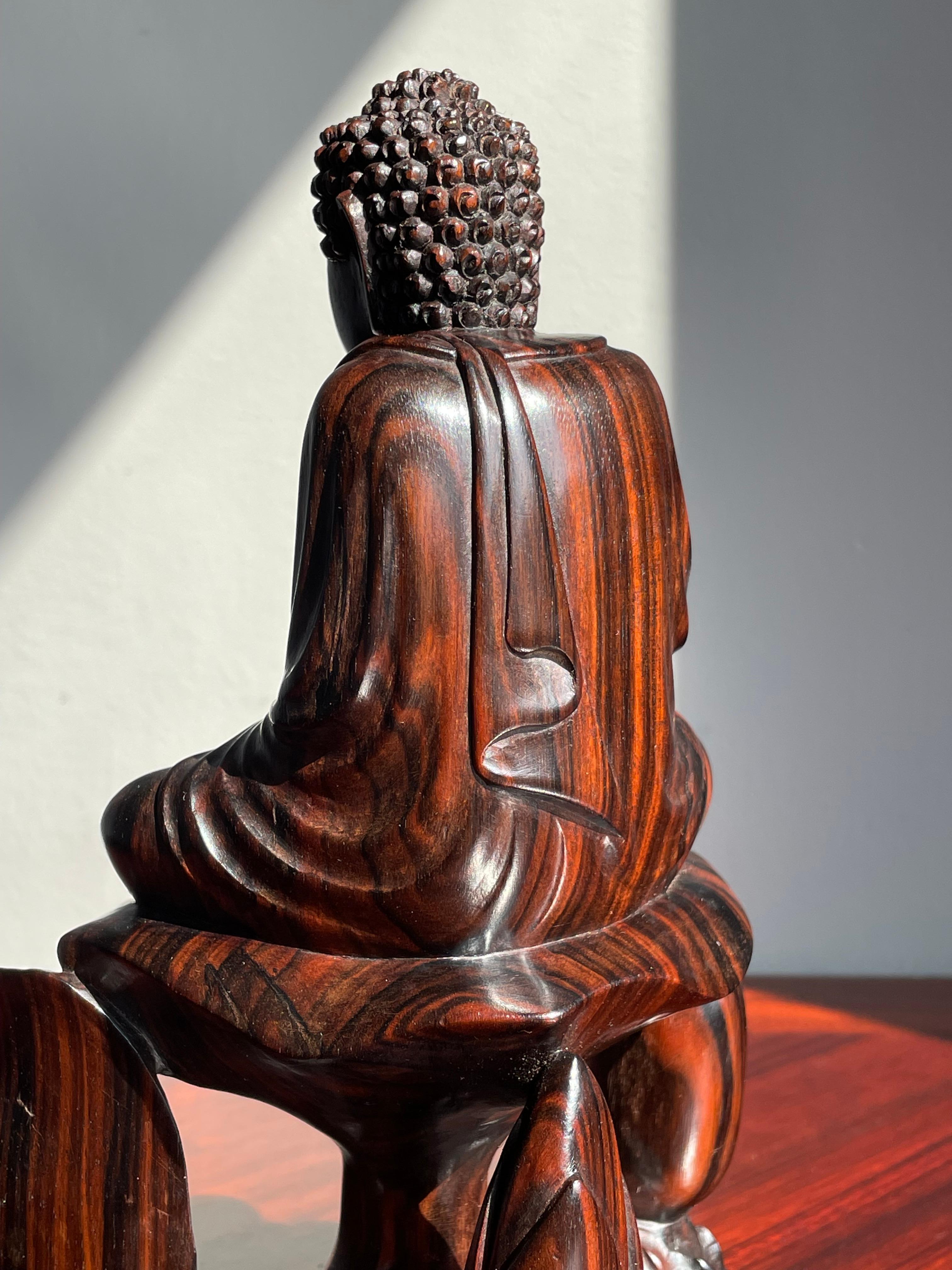 20th Century Stunning All Hand Carved Coromandel Sculpture of Sitting Buddha Amida on Lotus For Sale