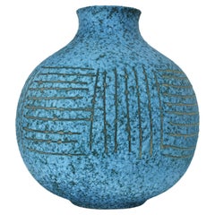 Stunning Alvino Bagni Sgaffito Vase Turquoise Fat Lava Pottery Vase Raymor