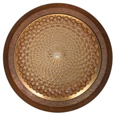 Vintage Stunning Amber Glass & Wood Flush Mount Ceiling Light, 1970s Massive Lighting