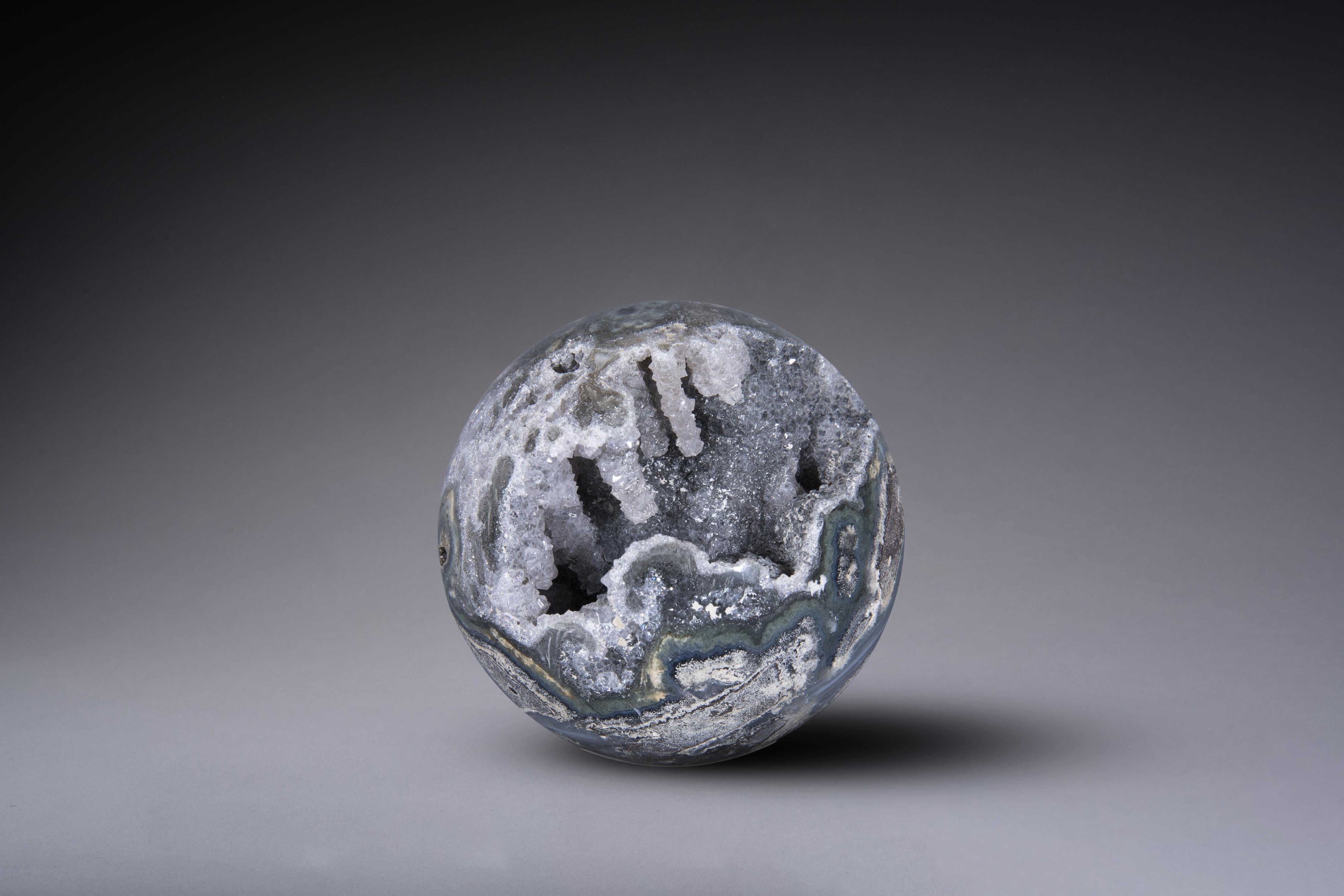 18th Century and Earlier Stunning Amethyst, Agate Geode Sphere with Stalactite Formation and Druse